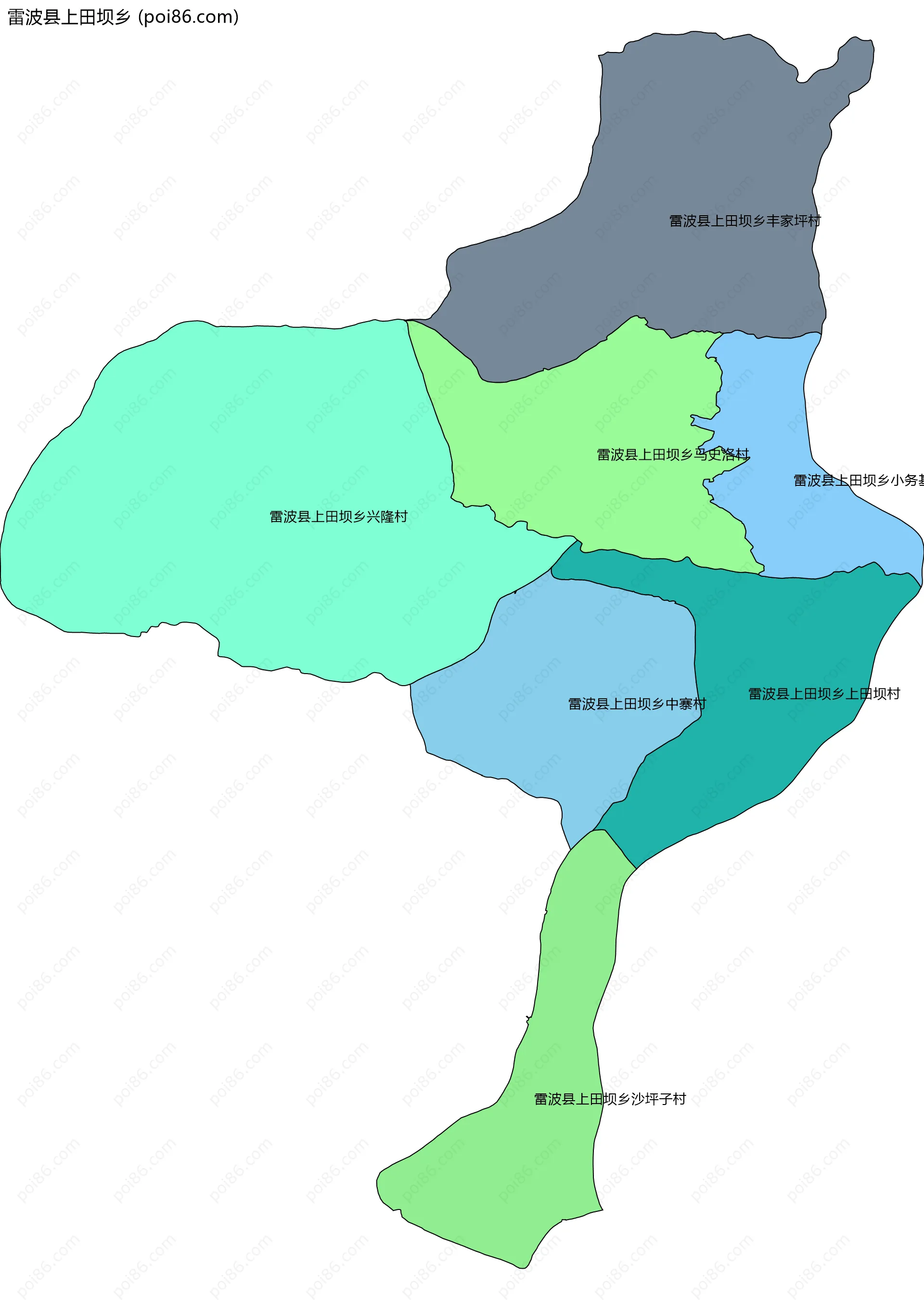 雷波县上田坝乡边界地图(五级行政区划)