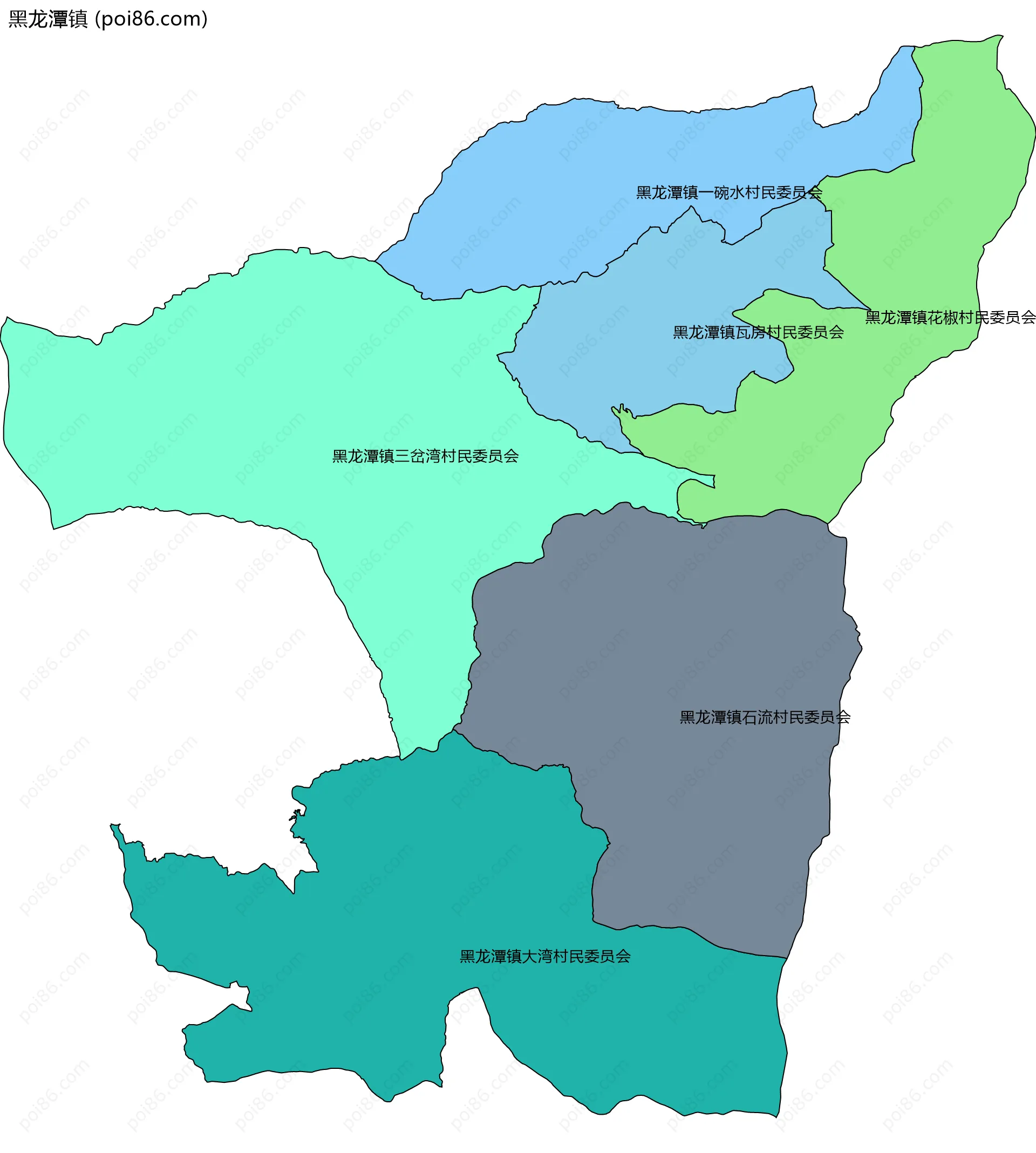 黑龙潭镇边界地图(五级行政区划)