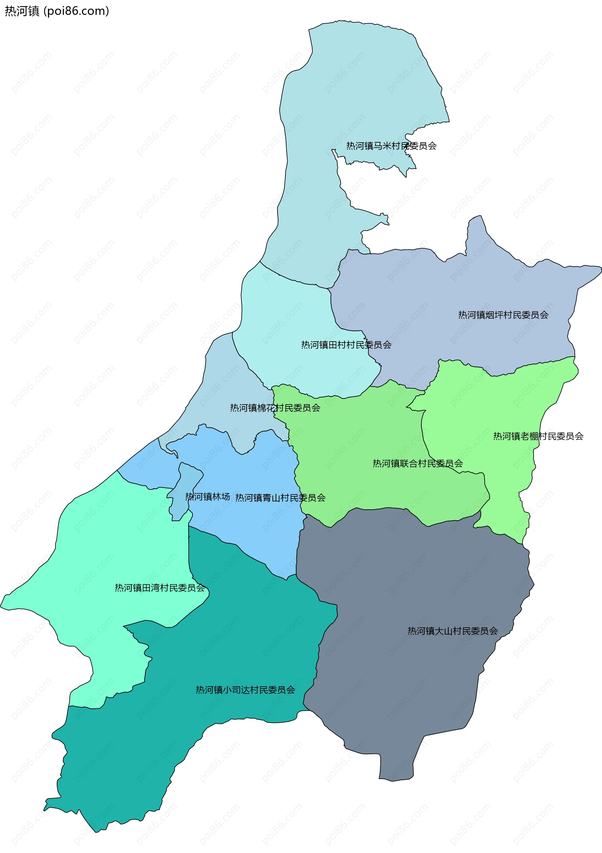 热河镇边界地图(五级行政区划)