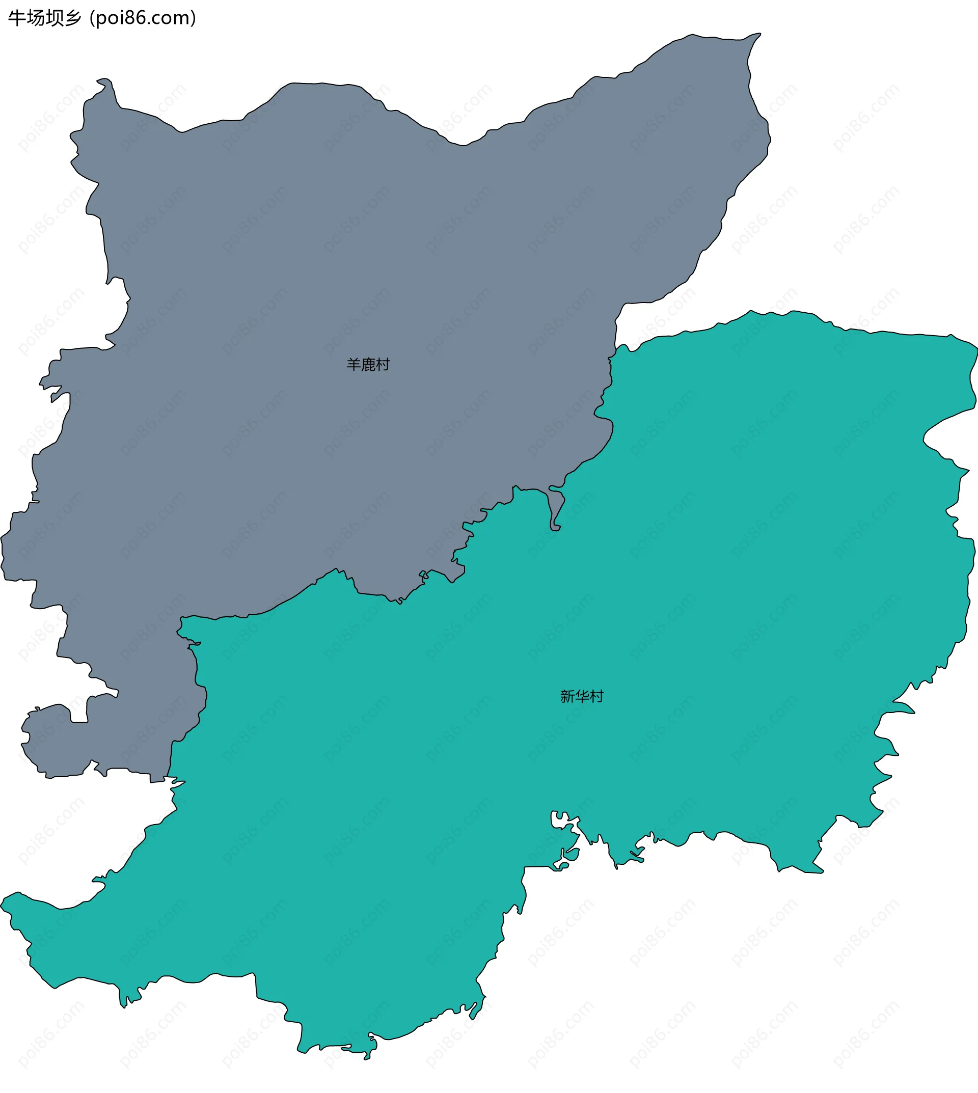 牛场坝乡边界地图(五级行政区划)