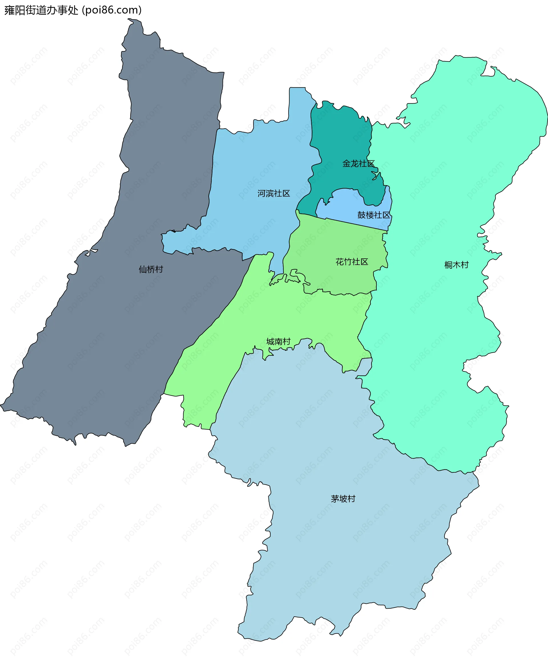 雍阳街道办事处边界地图(五级行政区划)