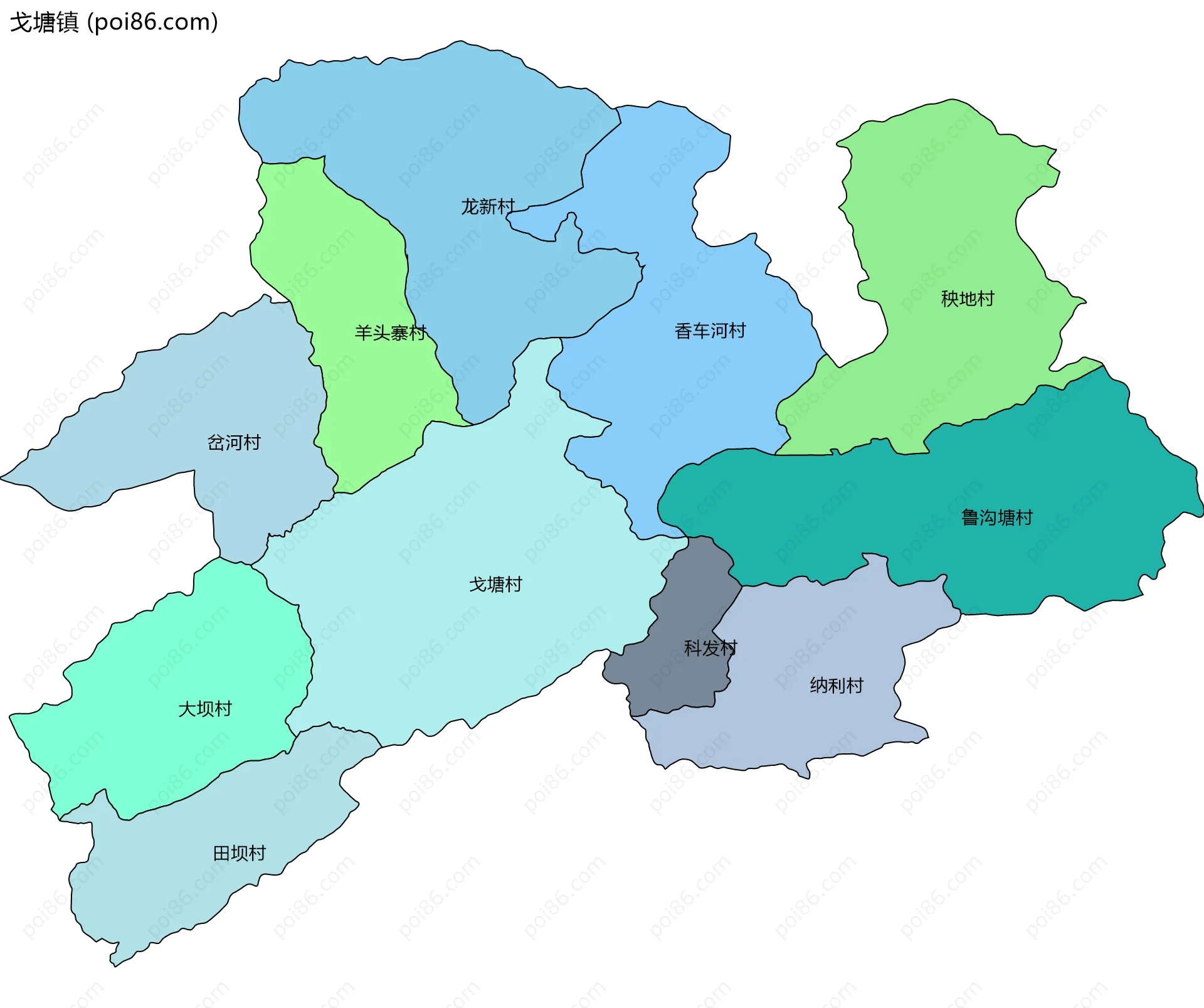 戈塘镇边界地图(五级行政区划)