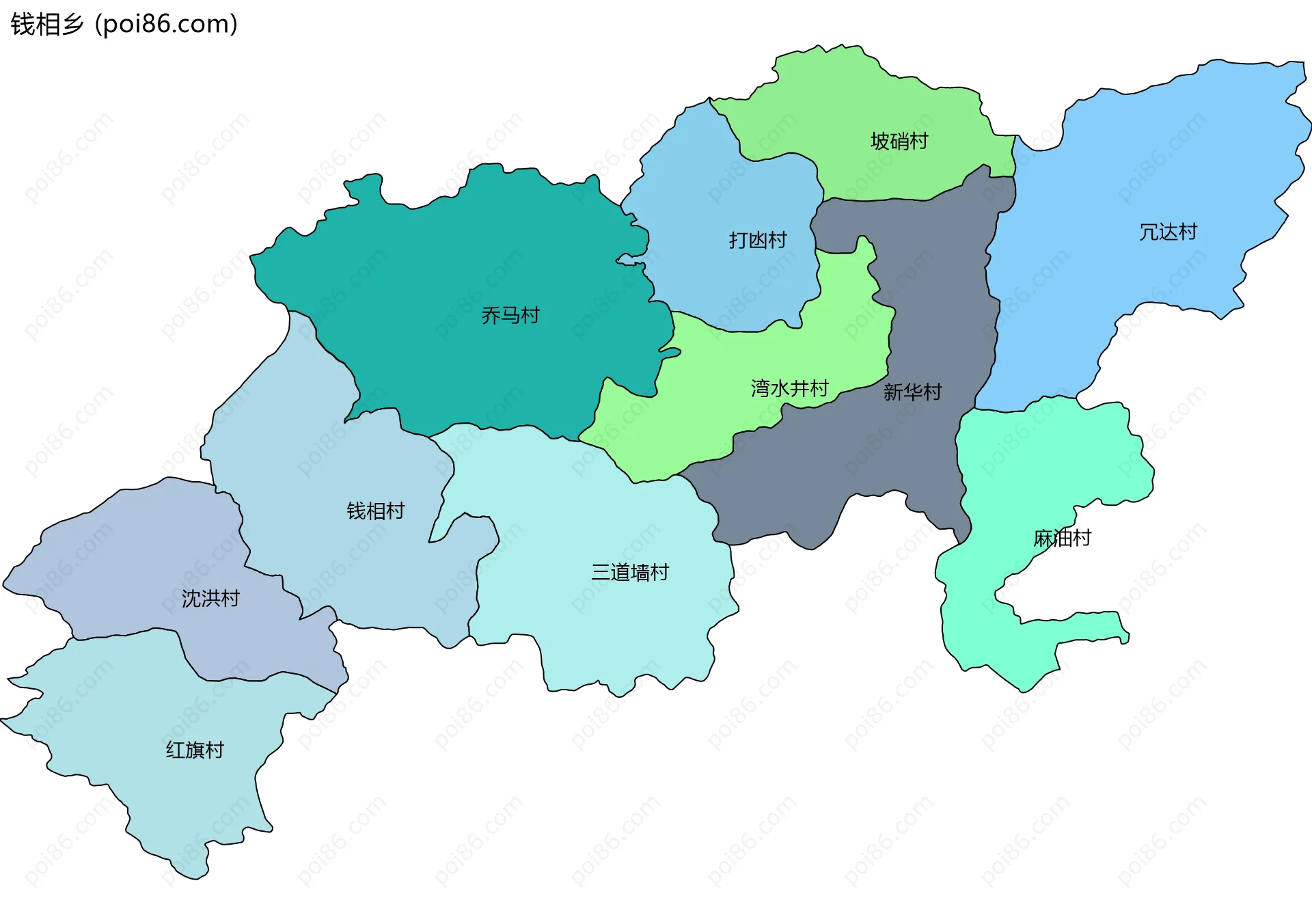 钱相乡边界地图(五级行政区划)