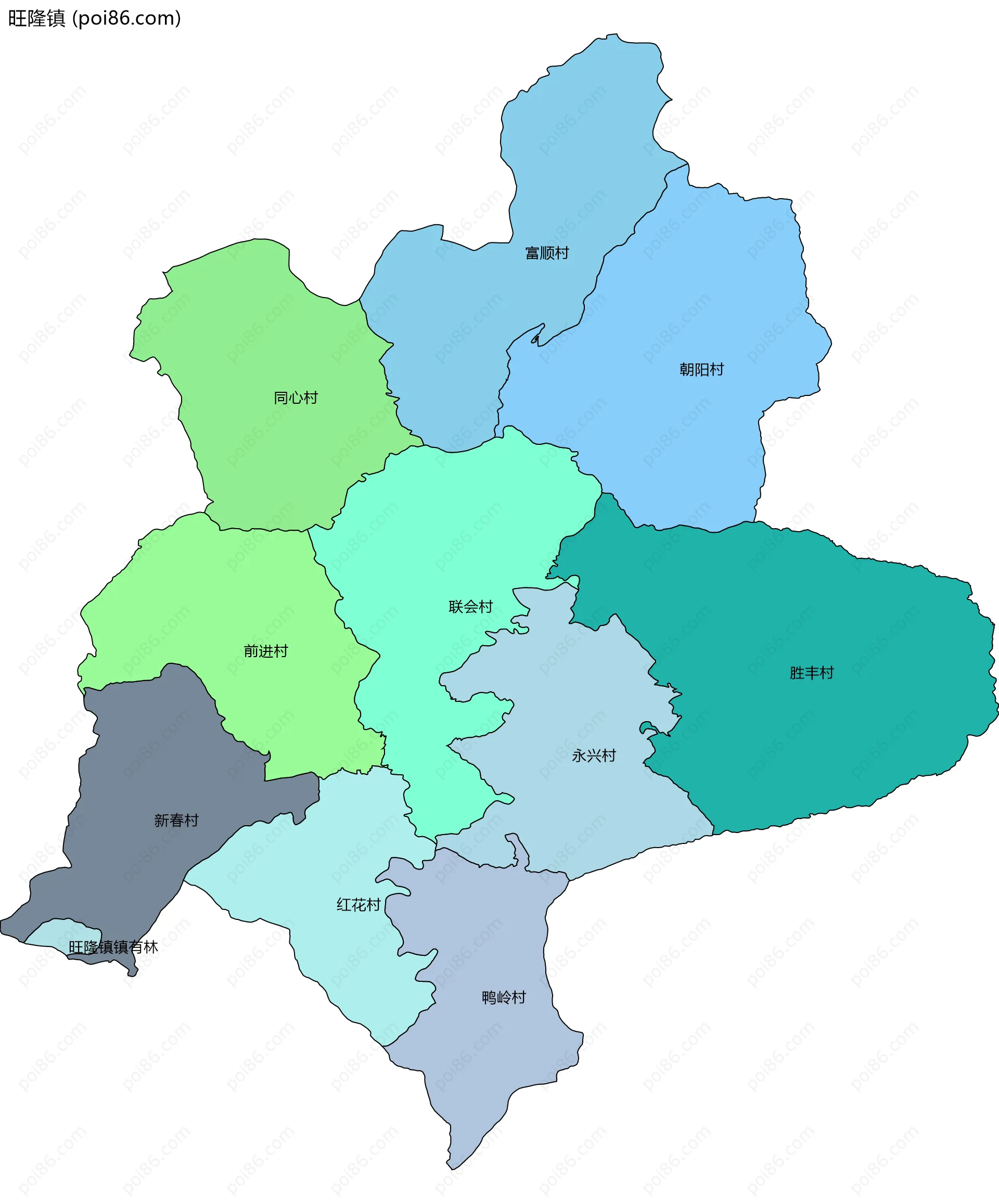 旺隆镇边界地图(五级行政区划)