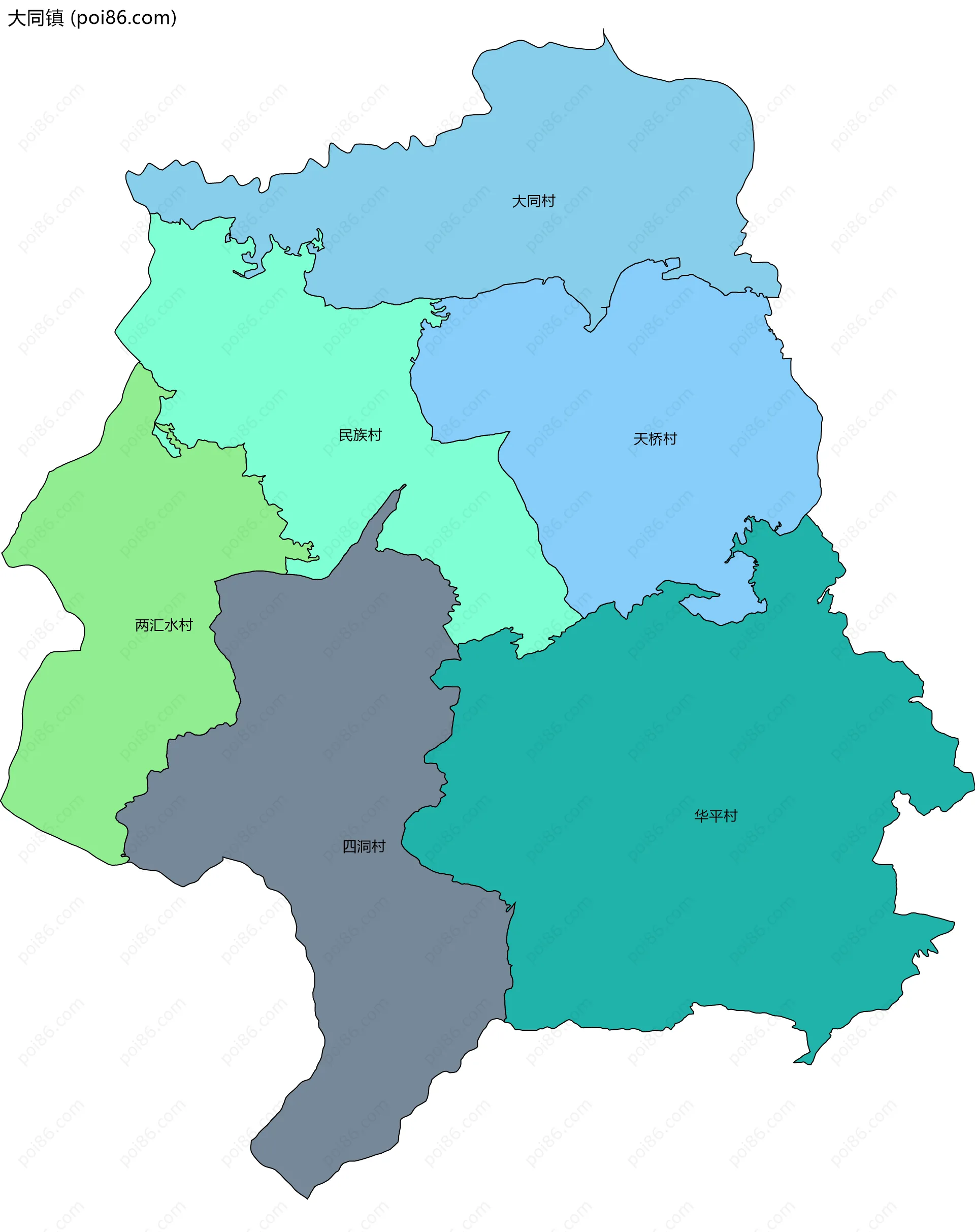 大同镇边界地图(五级行政区划)