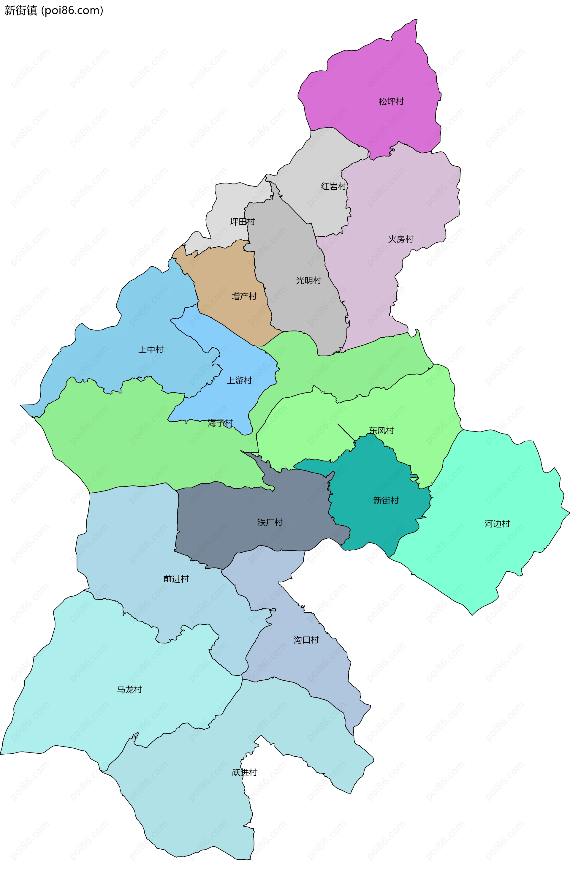 新街镇边界地图(五级行政区划)