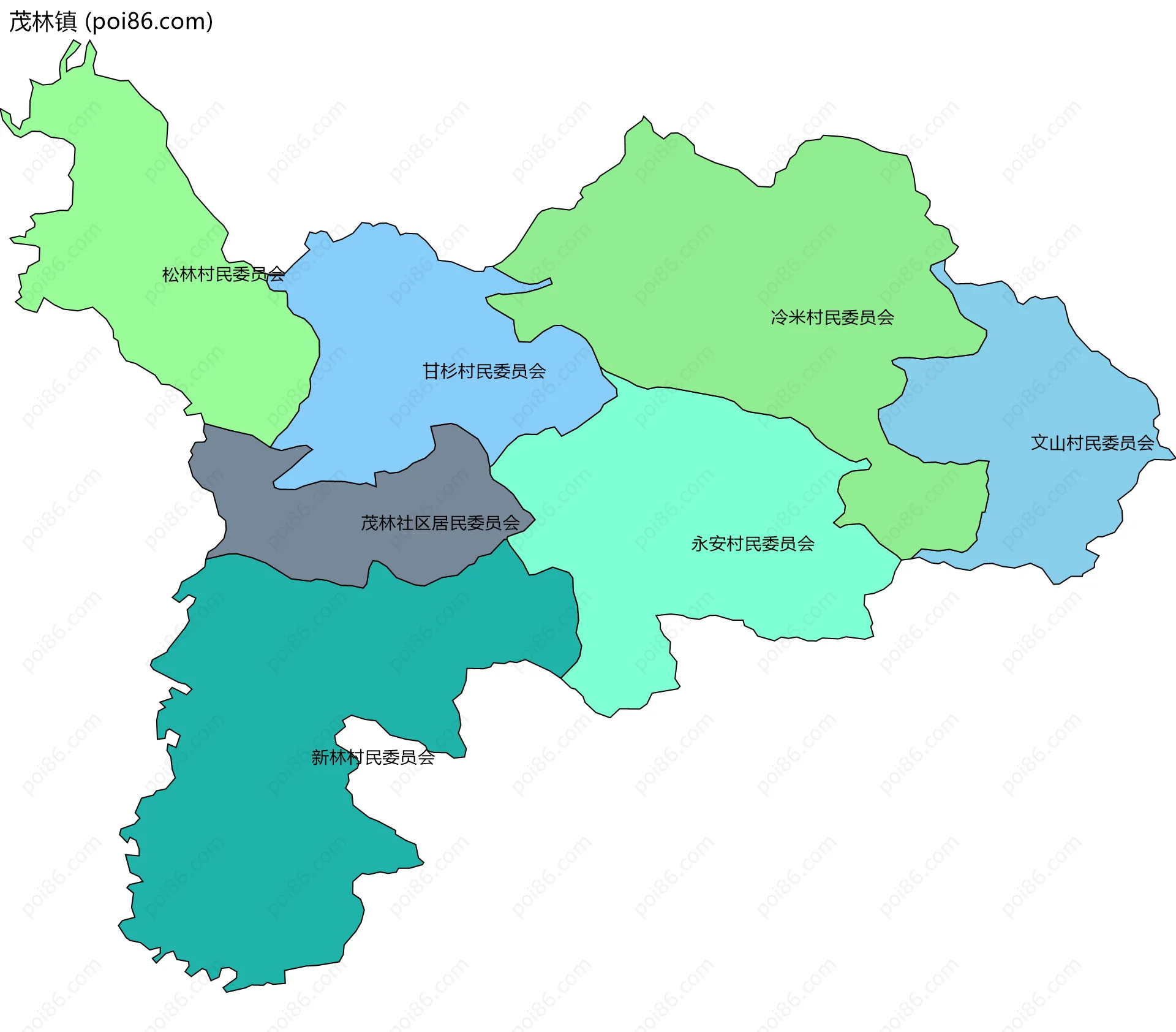 茂林镇边界地图(五级行政区划)