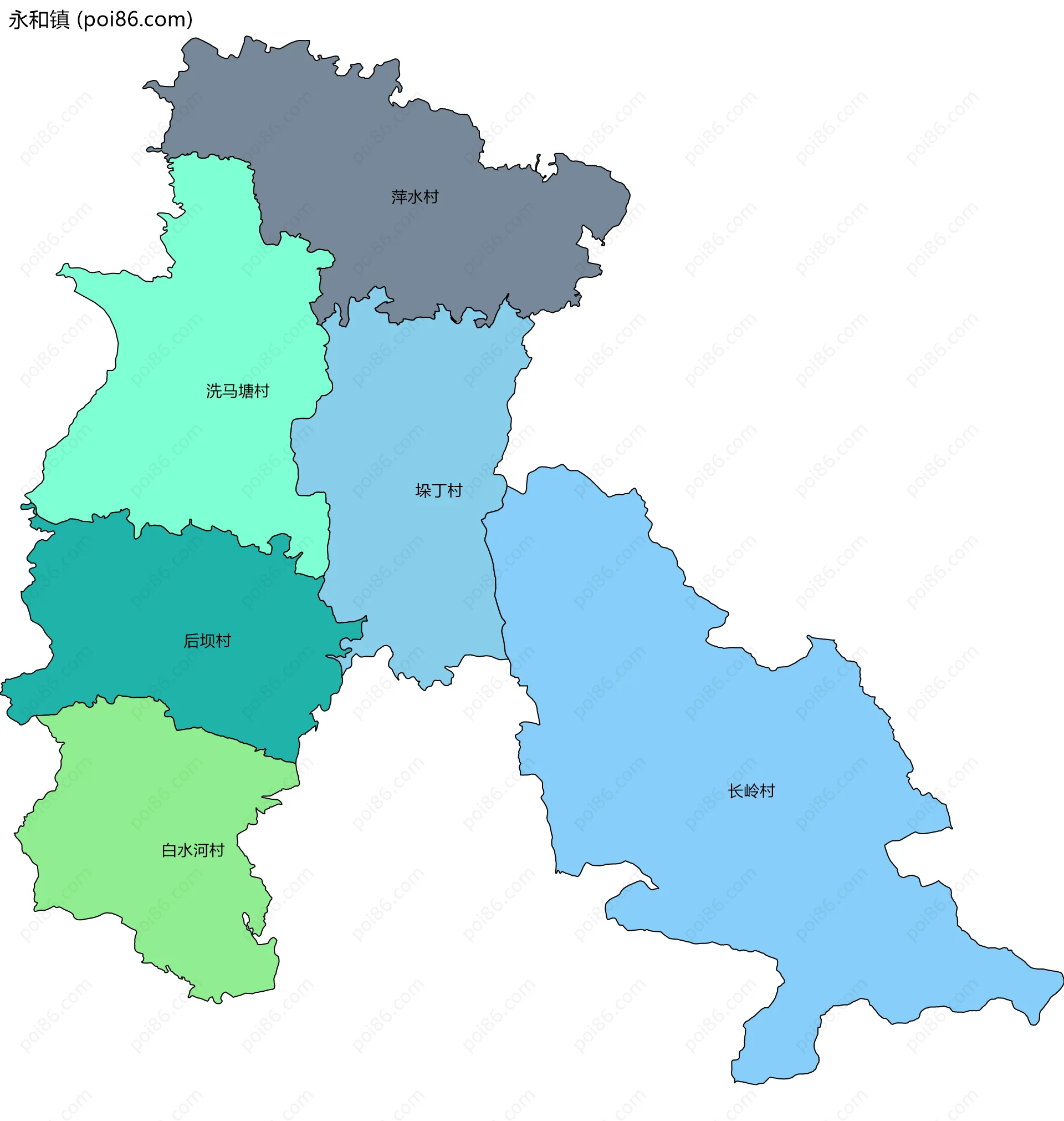 永和镇边界地图(五级行政区划)