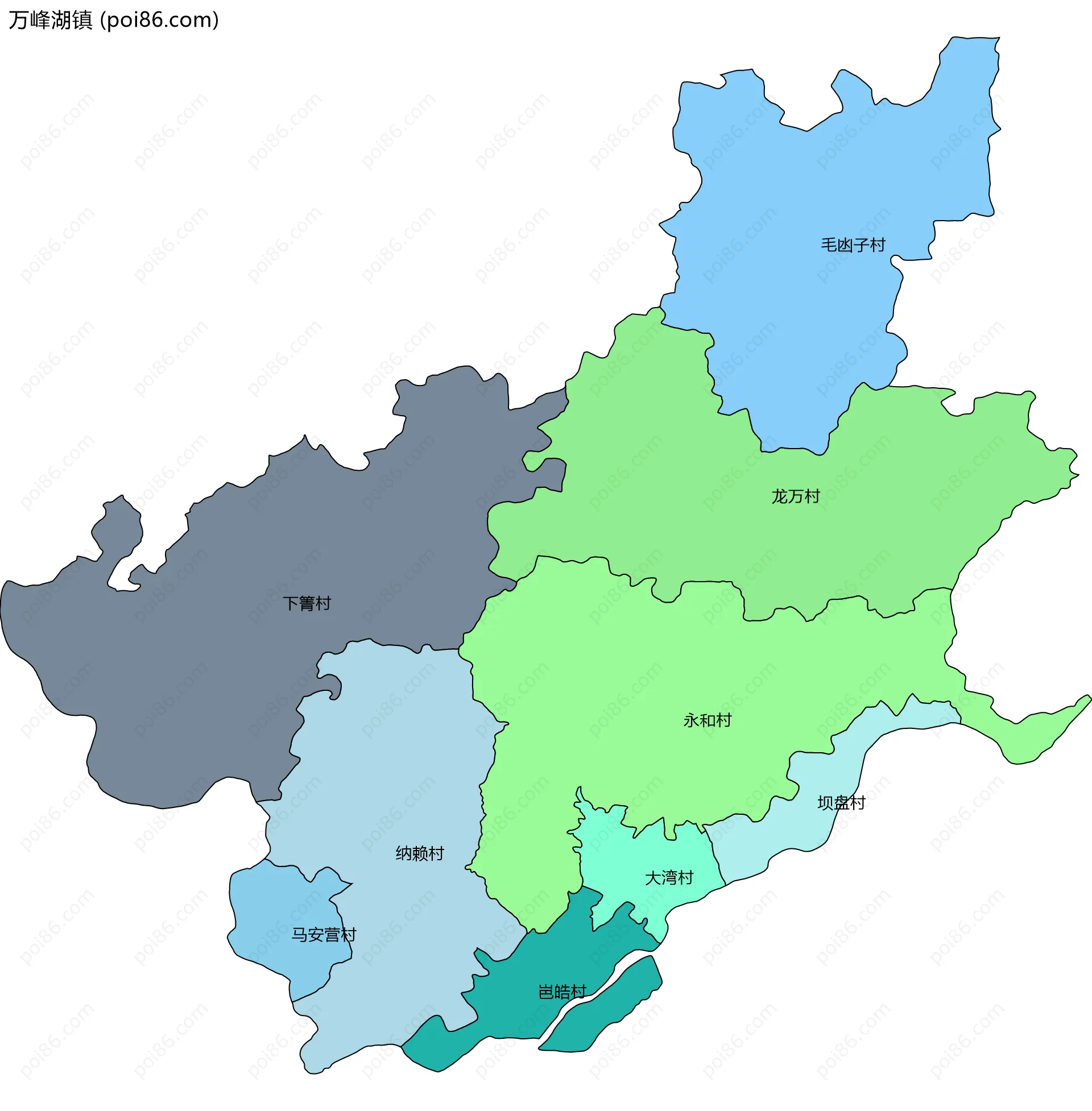 万峰湖镇边界地图(五级行政区划)