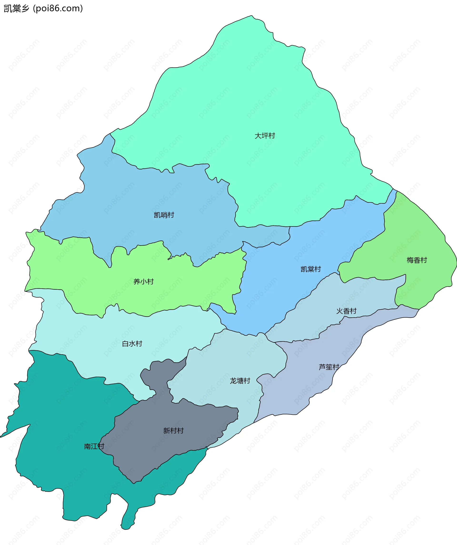 凯棠乡边界地图(五级行政区划)