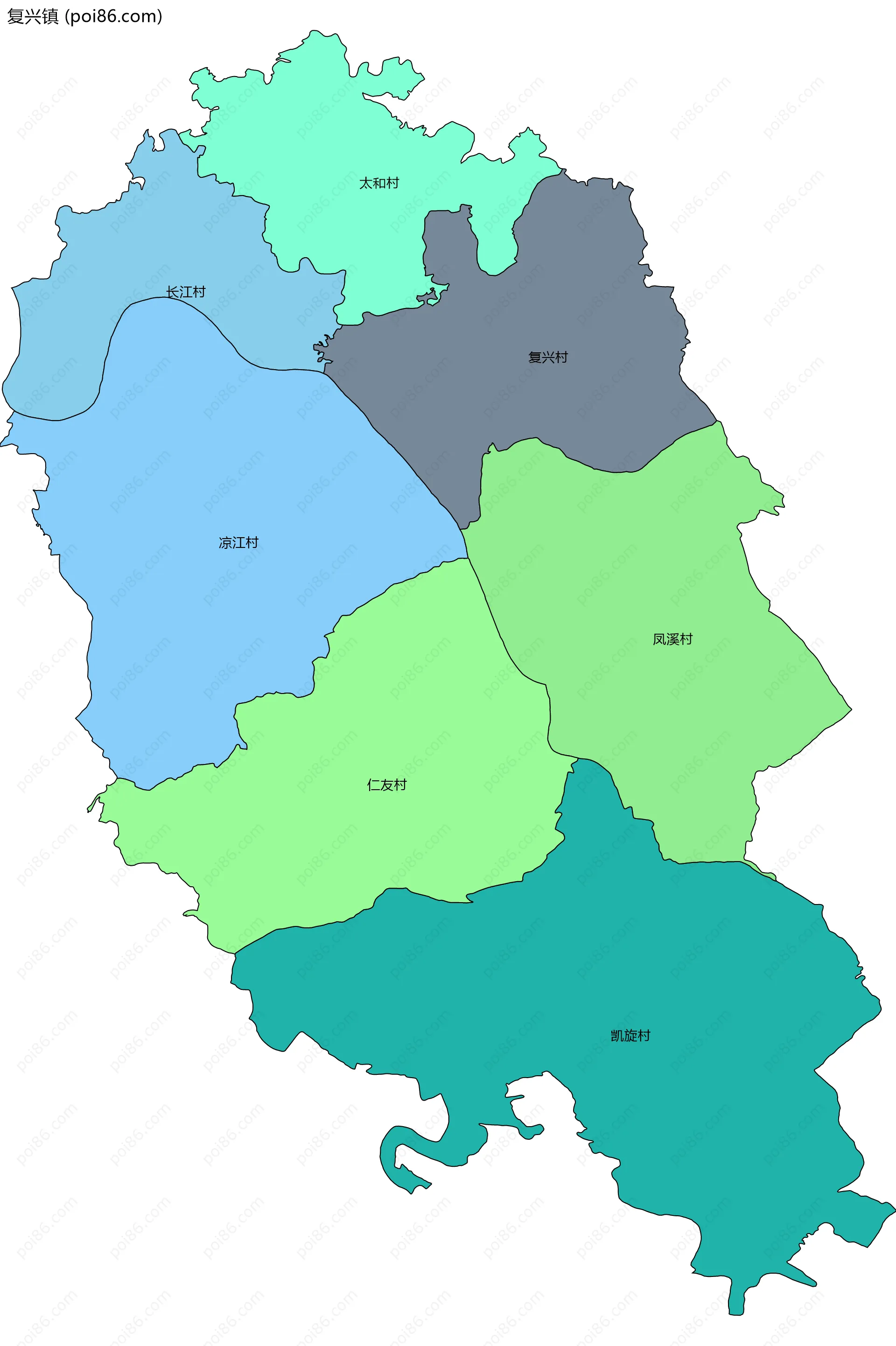 复兴镇边界地图(五级行政区划)