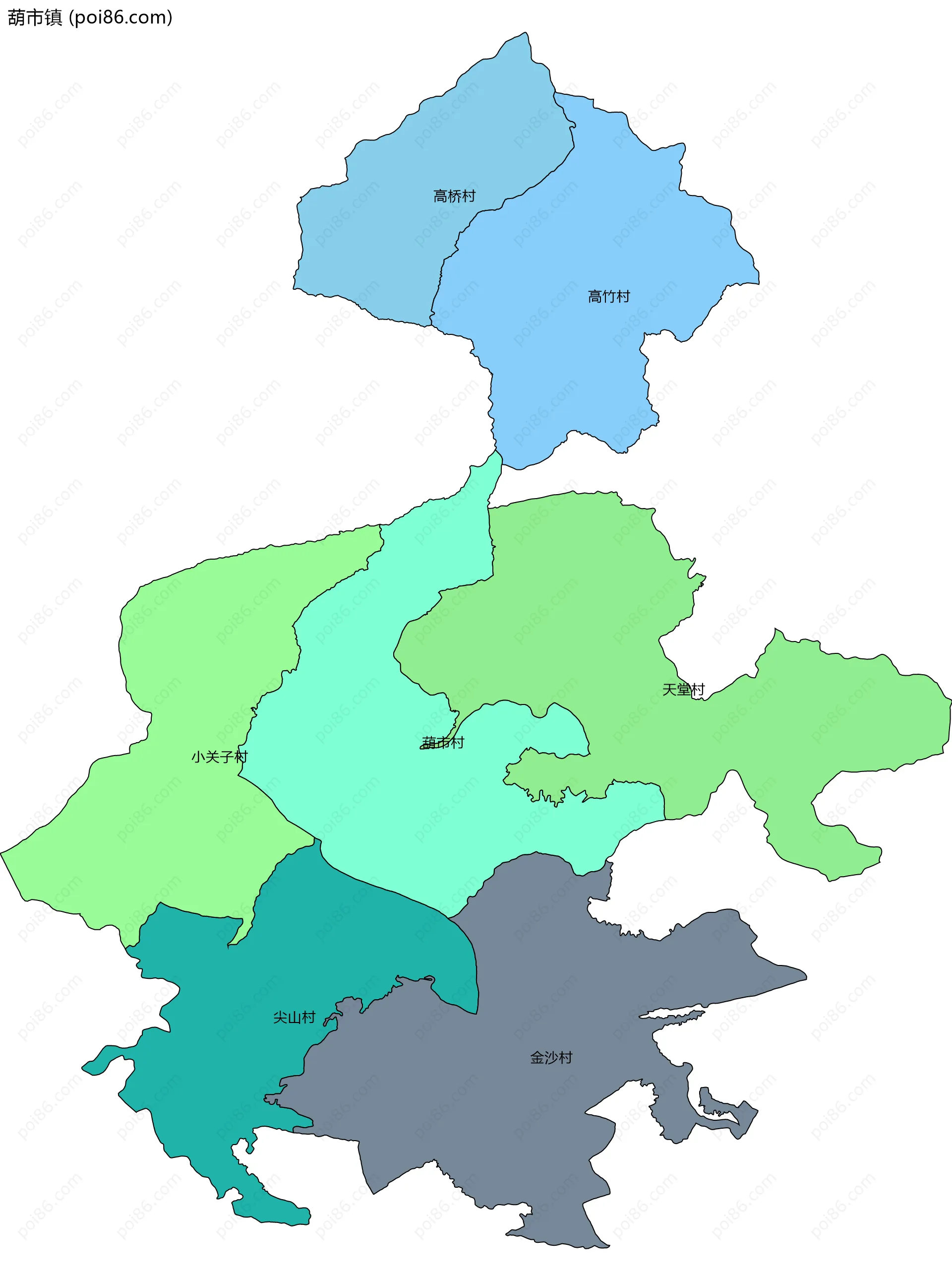 葫市镇边界地图(五级行政区划)