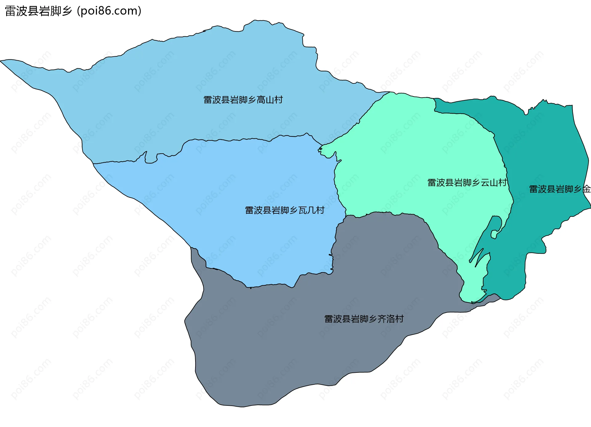 雷波县岩脚乡边界地图(五级行政区划)