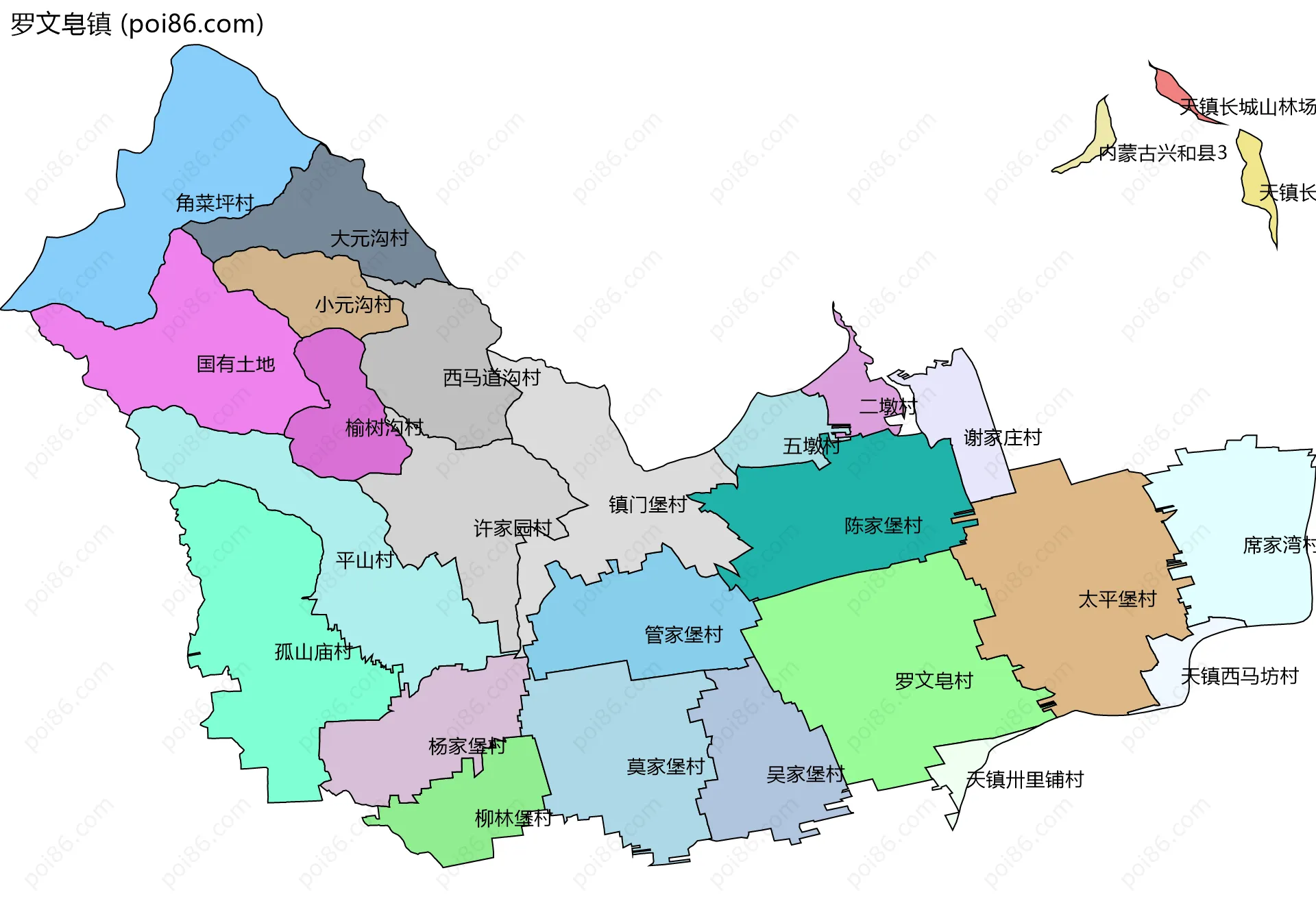 罗文皂镇边界地图(五级行政区划)