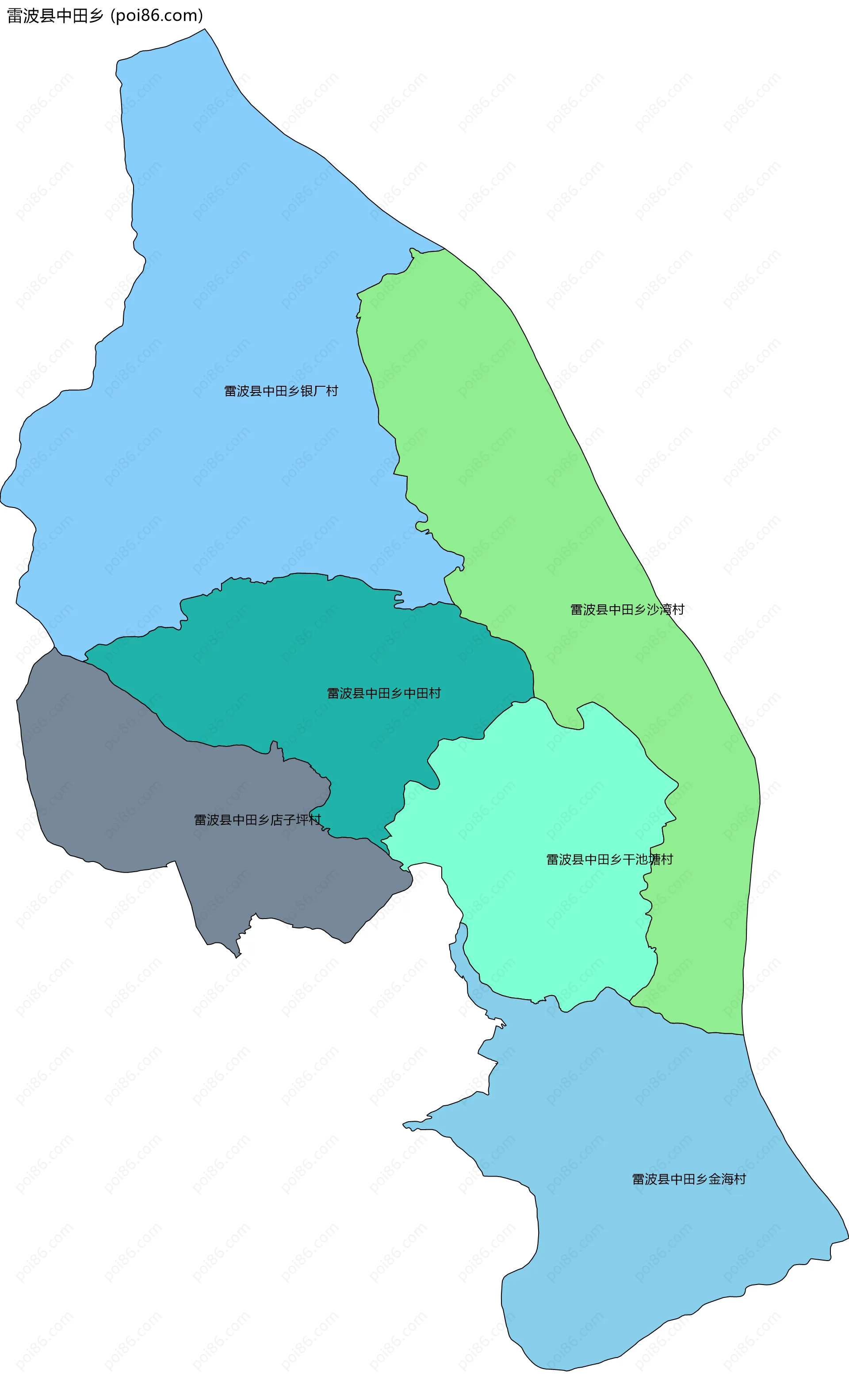 雷波县中田乡边界地图(五级行政区划)