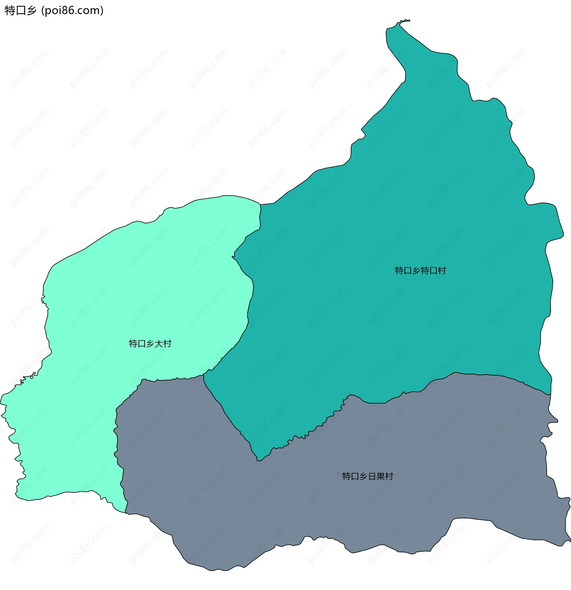 特口乡边界地图(五级行政区划)