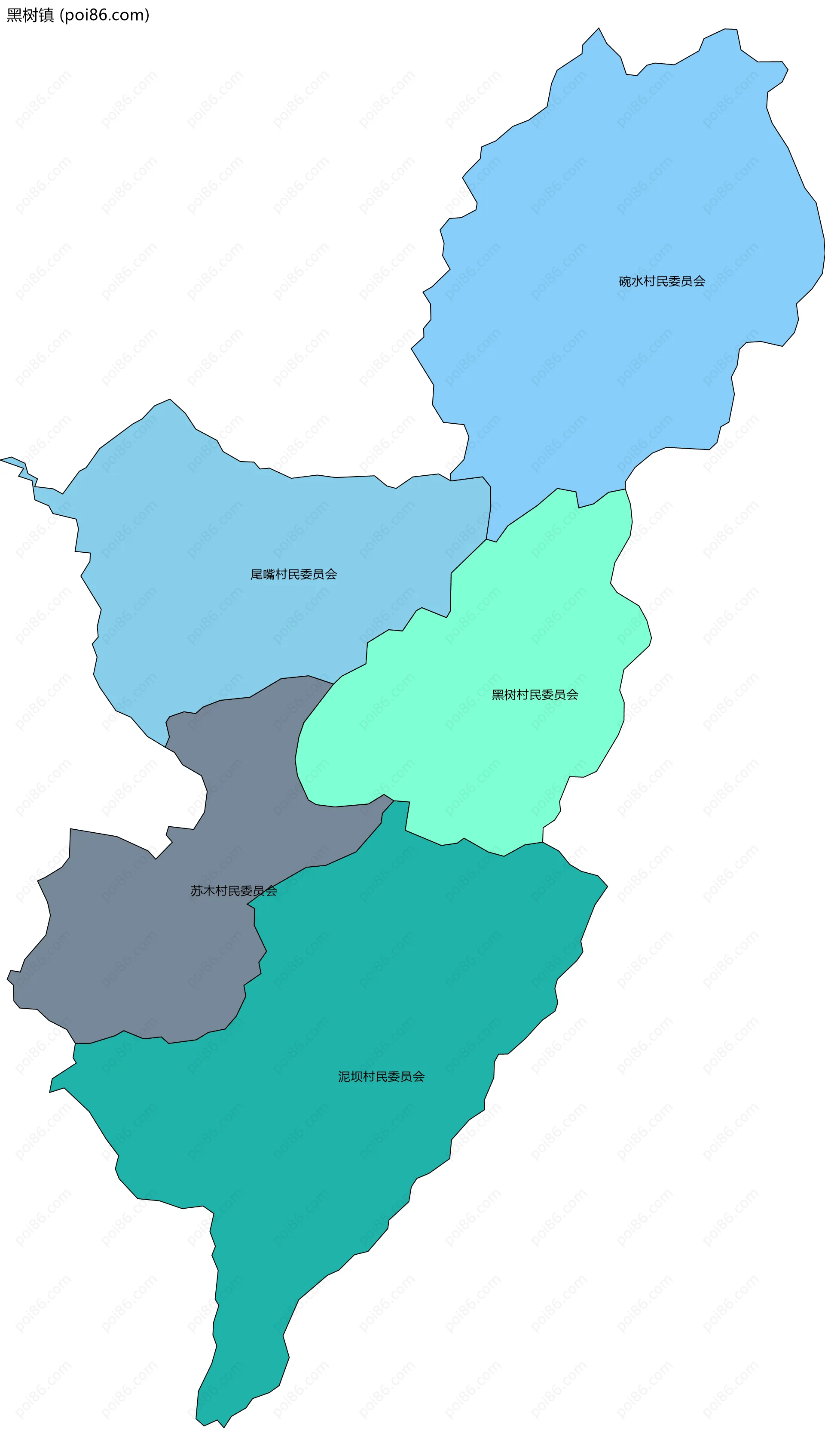 黑树镇边界地图(五级行政区划)