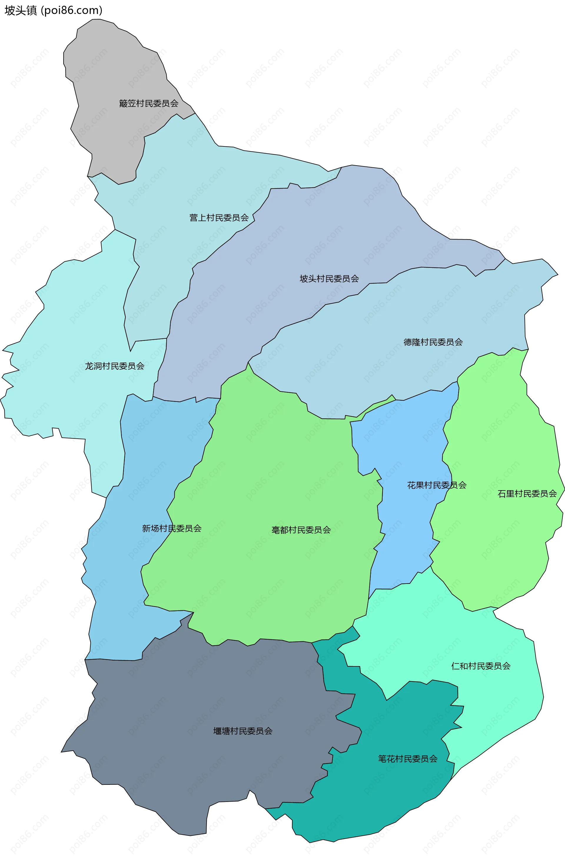 坡头镇边界地图(五级行政区划)