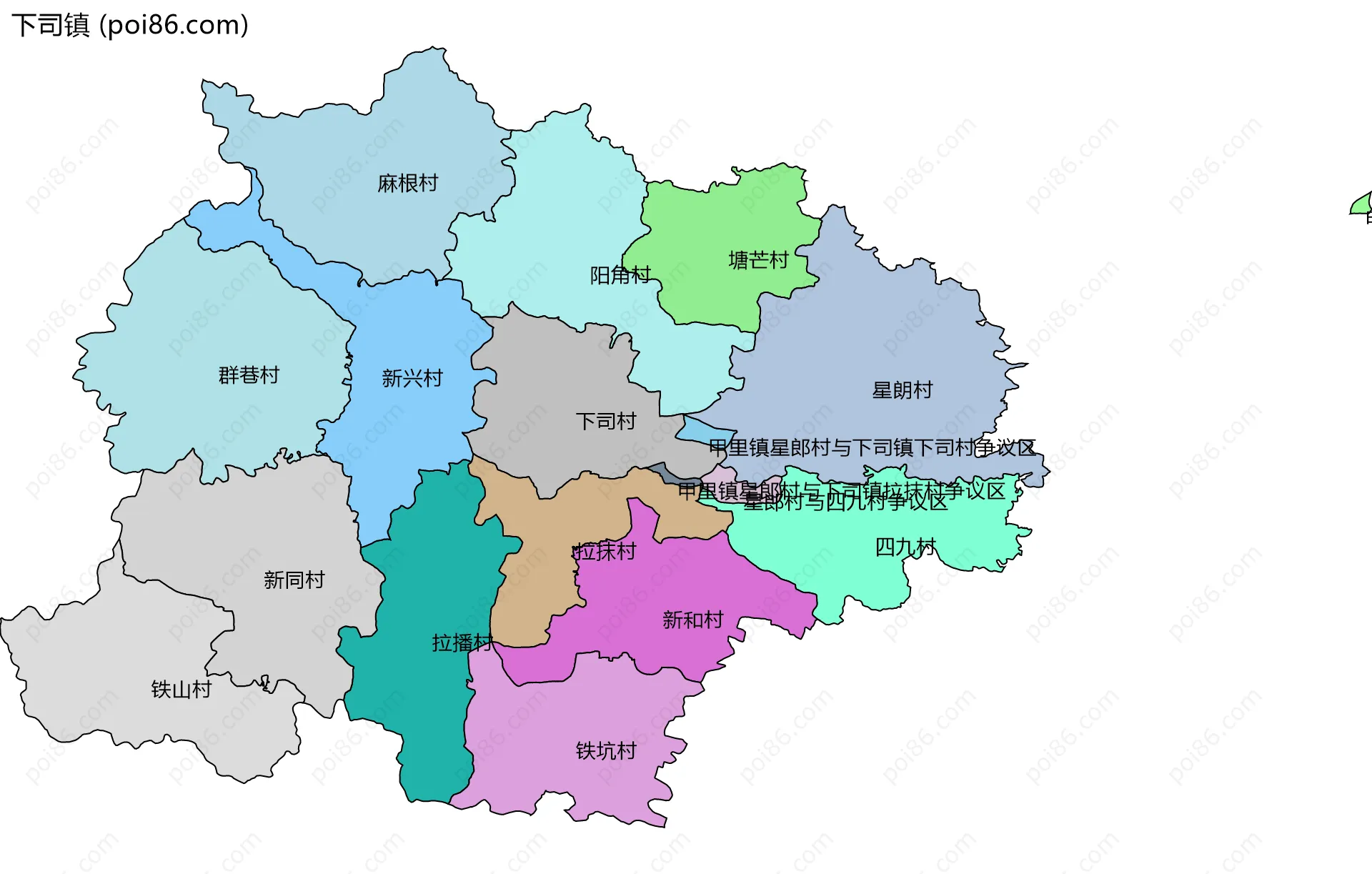 下司镇边界地图(五级行政区划)