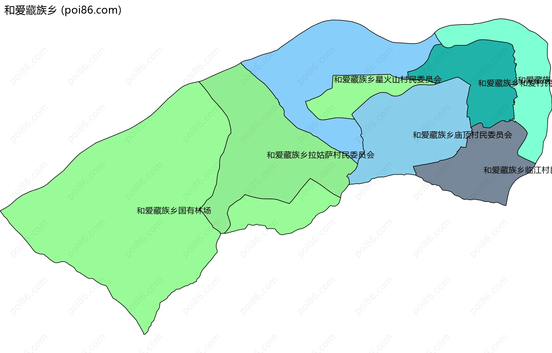 和爱藏族乡边界地图(五级行政区划)