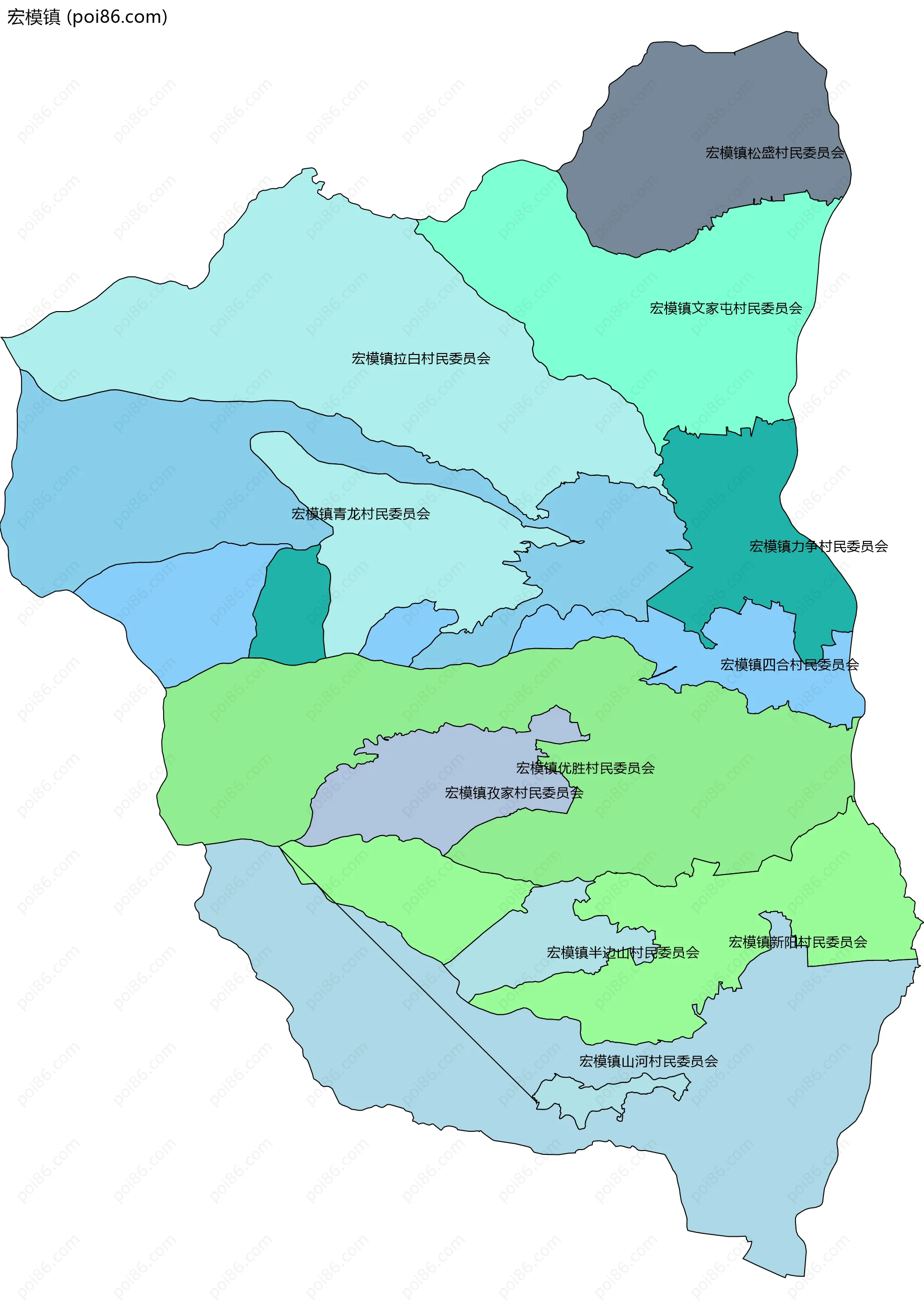 宏模镇边界地图(五级行政区划)