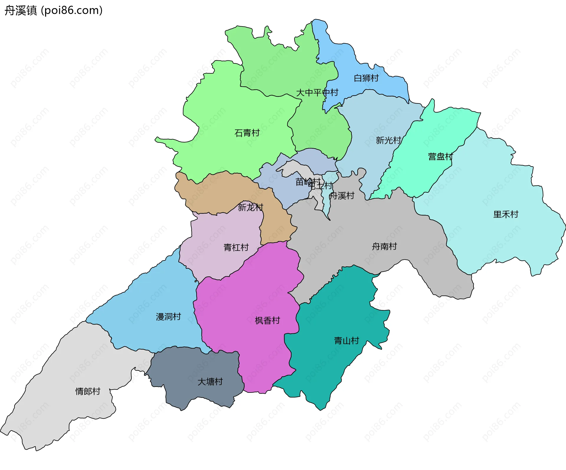 舟溪镇边界地图(五级行政区划)