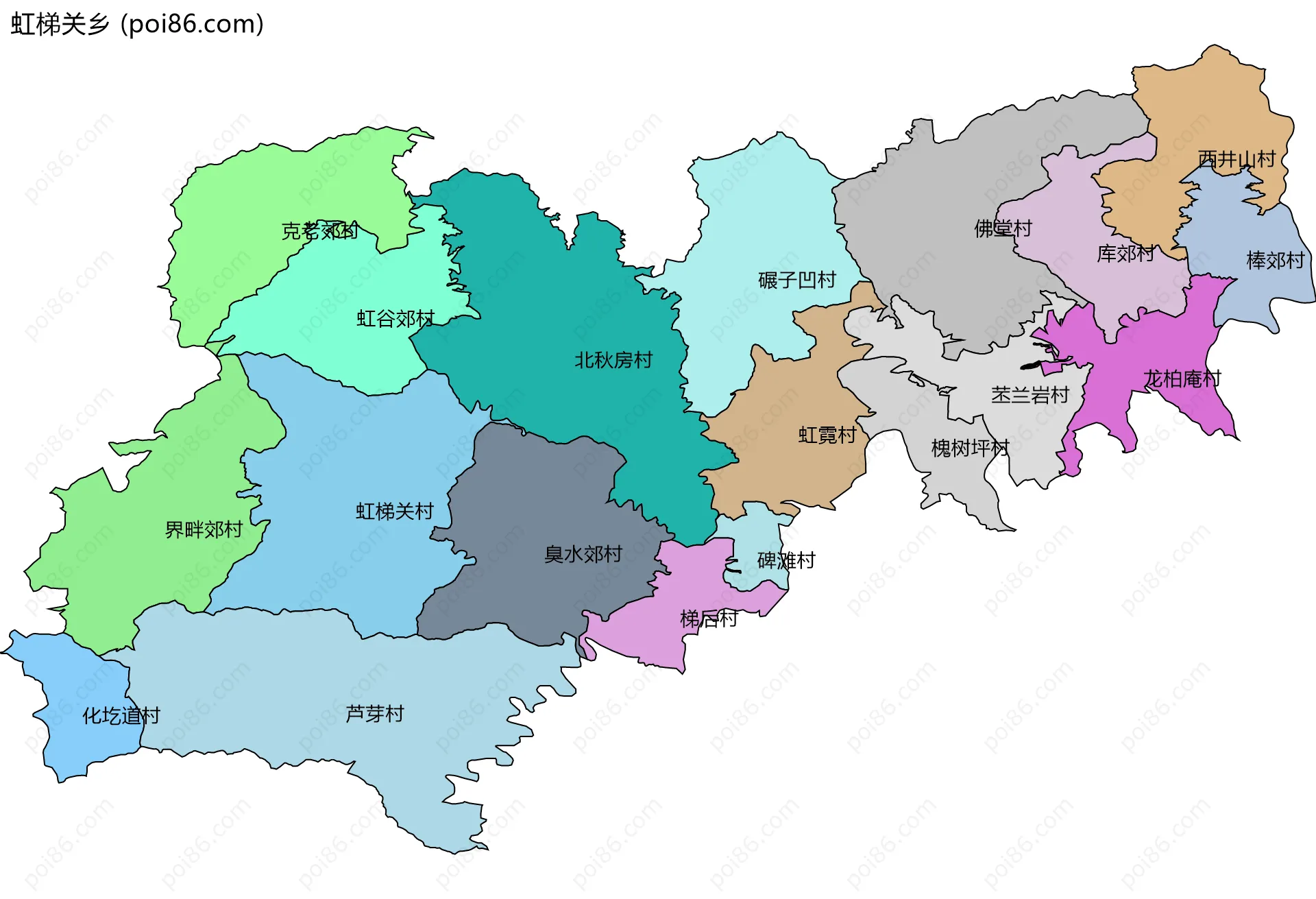 虹梯关乡边界地图(五级行政区划)