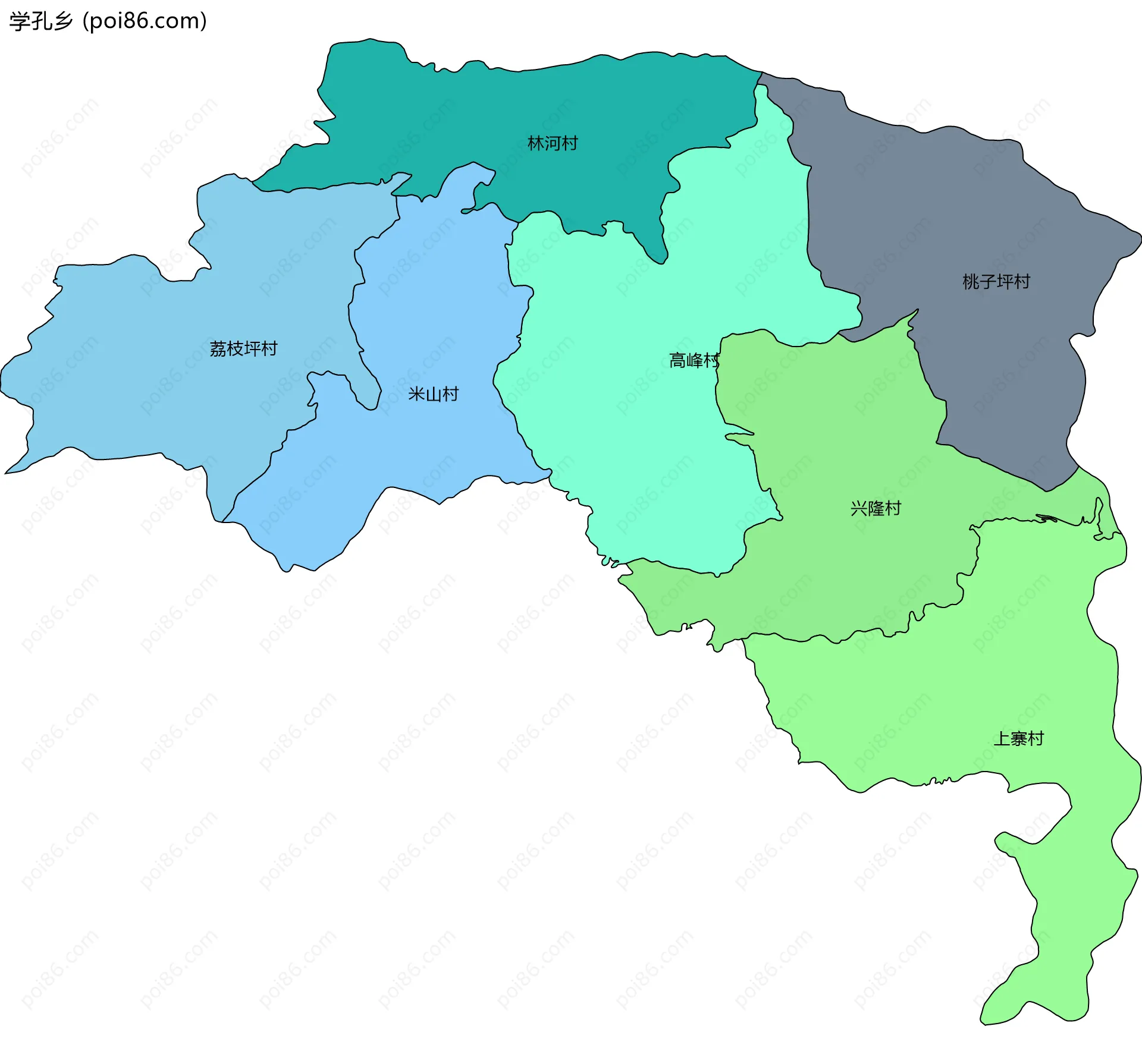 学孔乡边界地图(五级行政区划)
