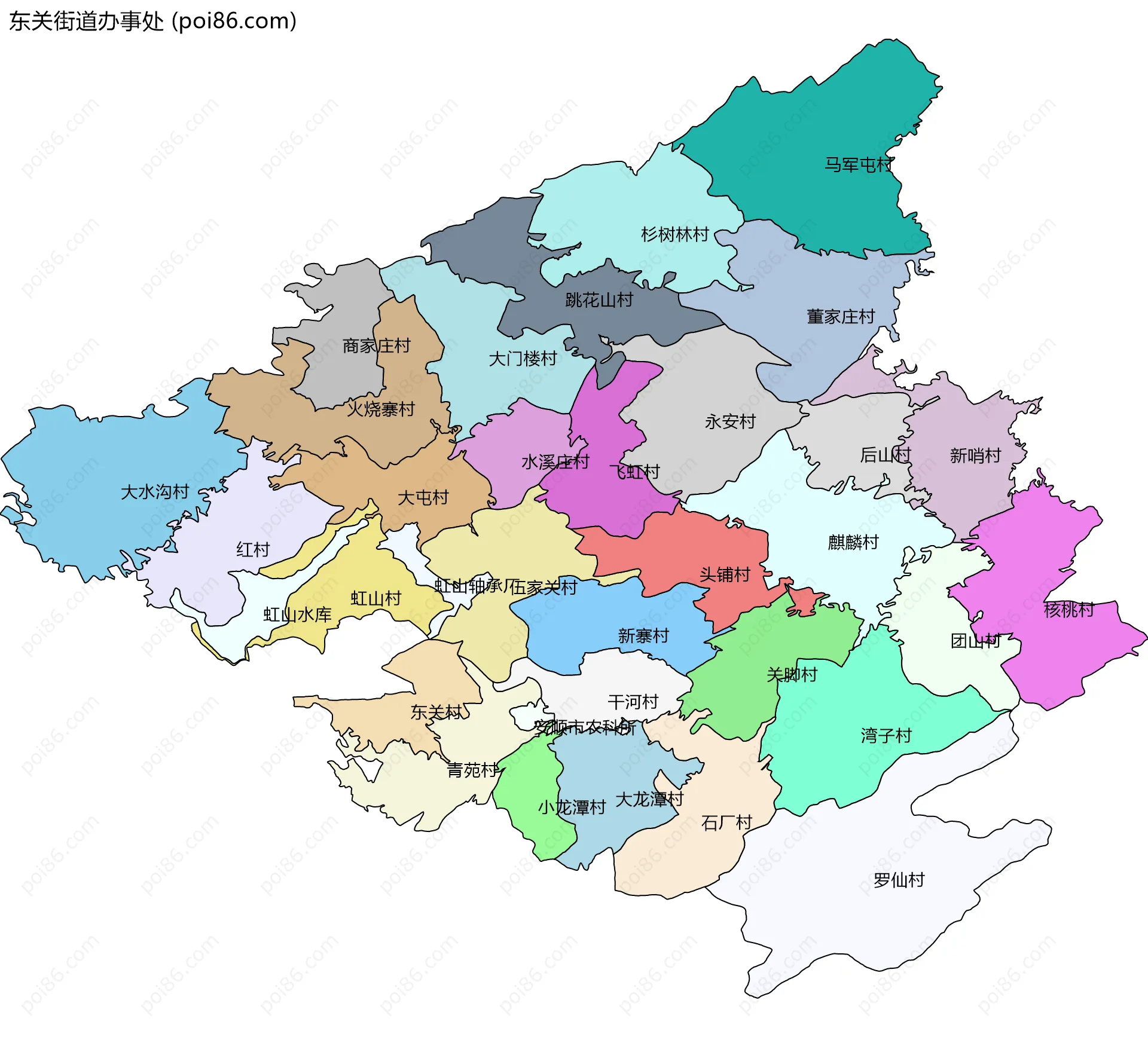 东关街道办事处边界地图(五级行政区划)