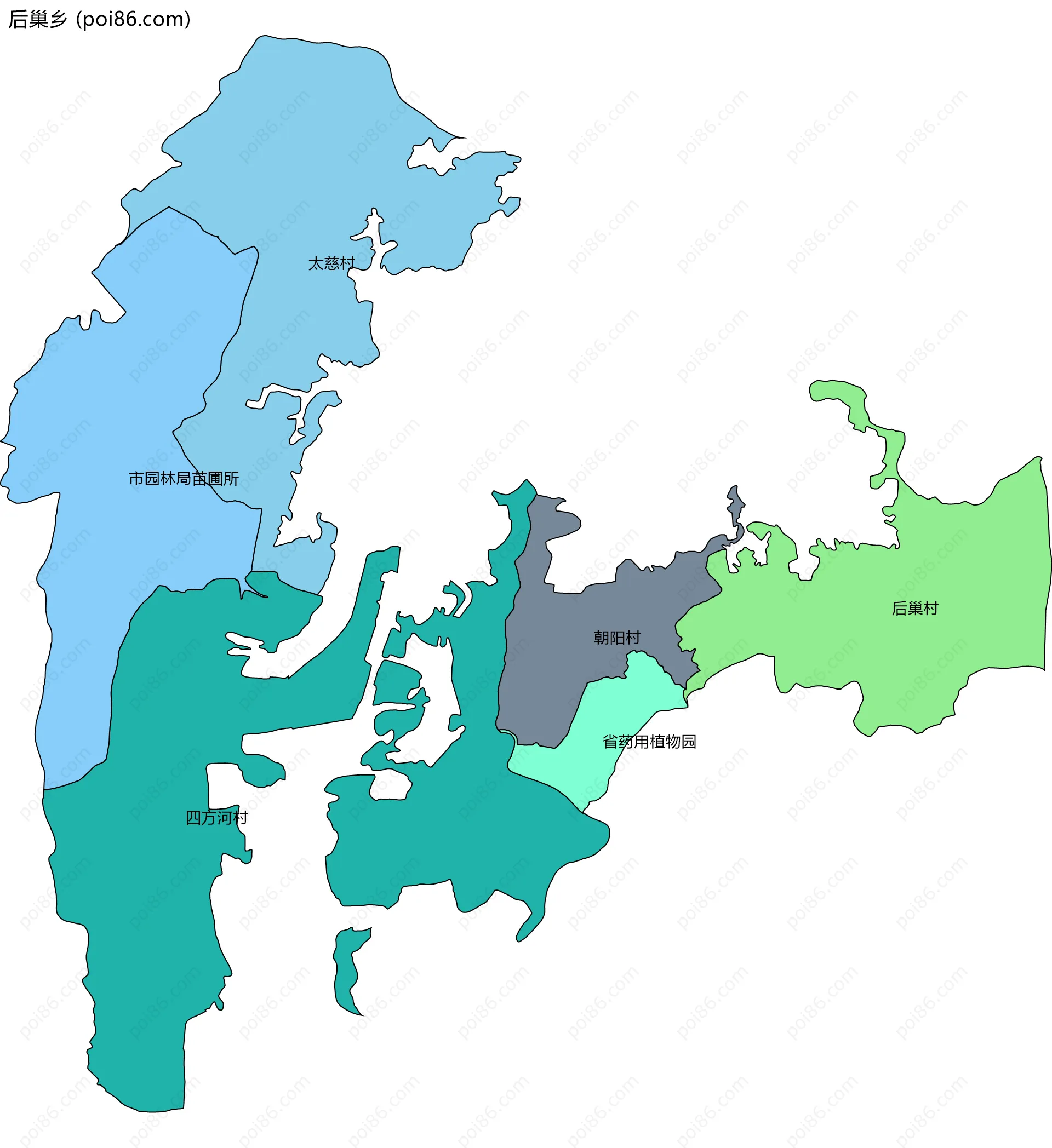 后巢乡边界地图(五级行政区划)