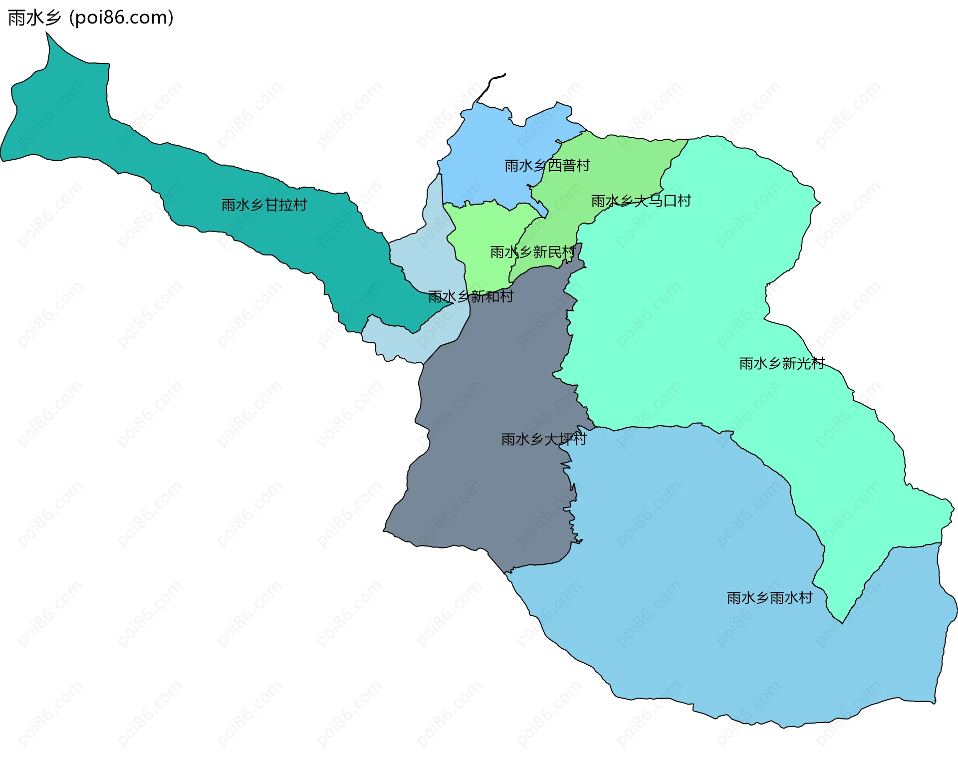 雨水乡边界地图(五级行政区划)
