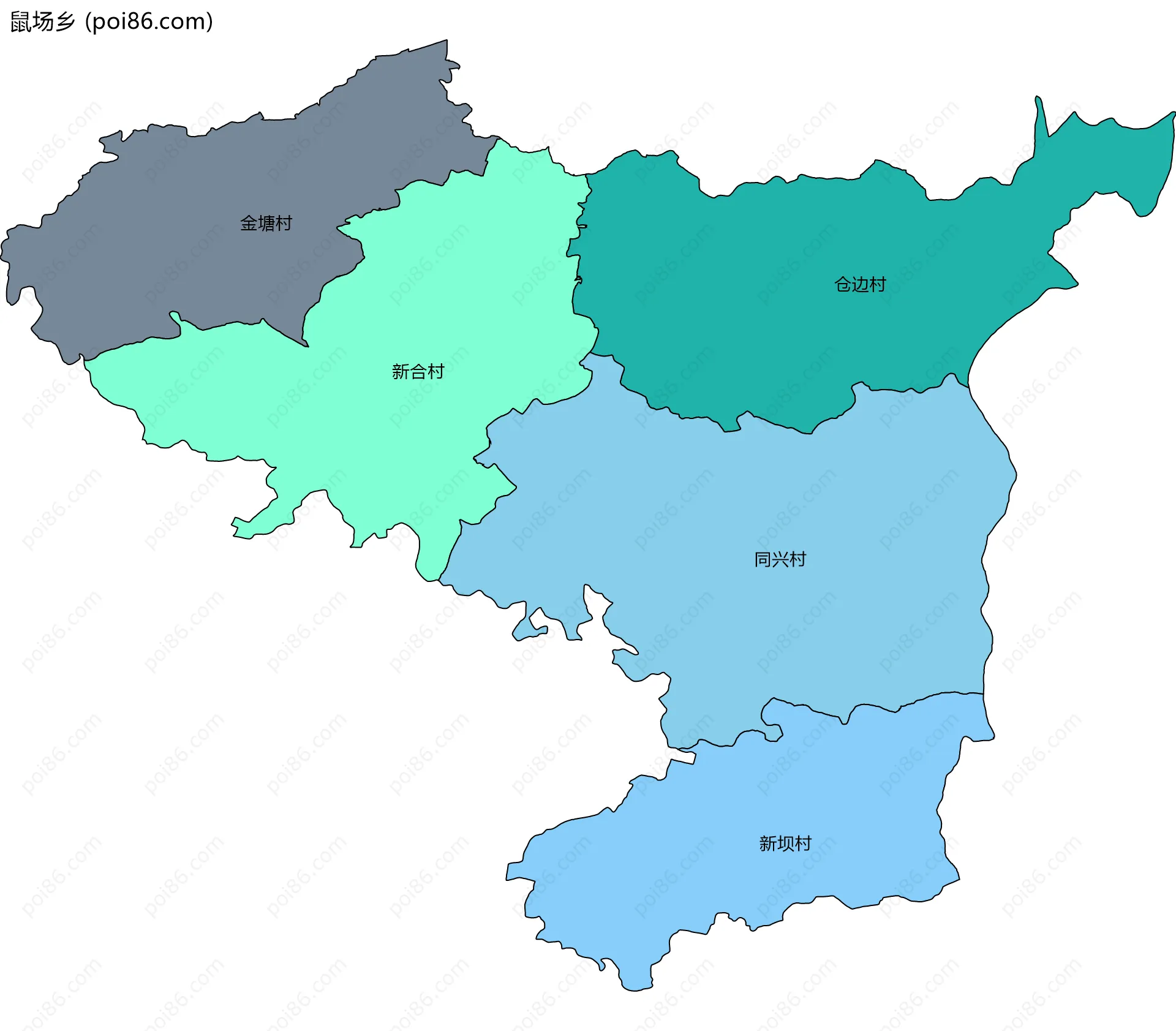 鼠场乡边界地图(五级行政区划)