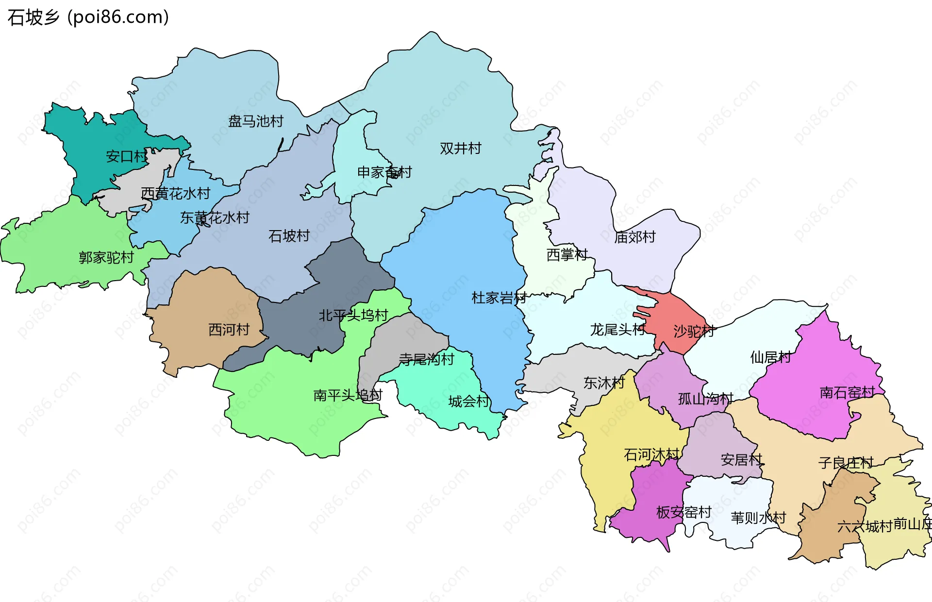 石坡乡边界地图(五级行政区划)