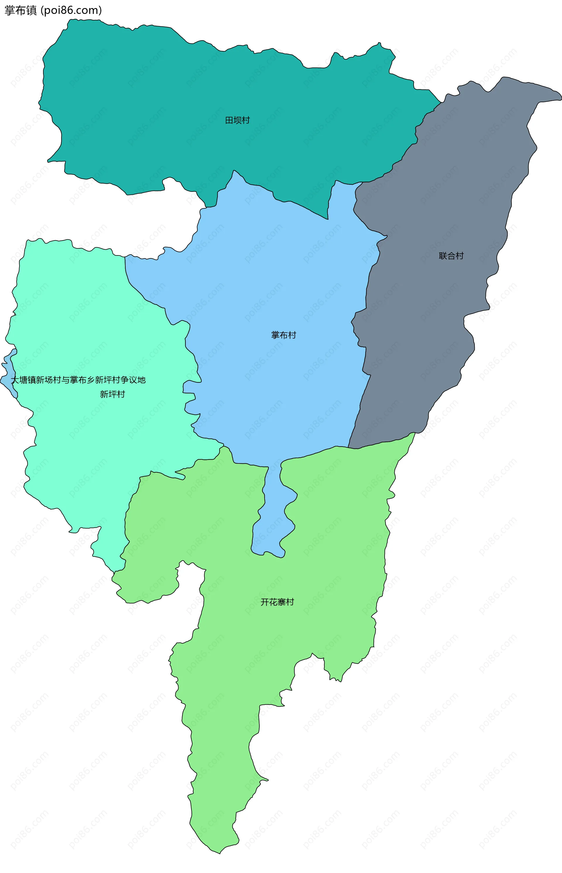 掌布镇边界地图(五级行政区划)