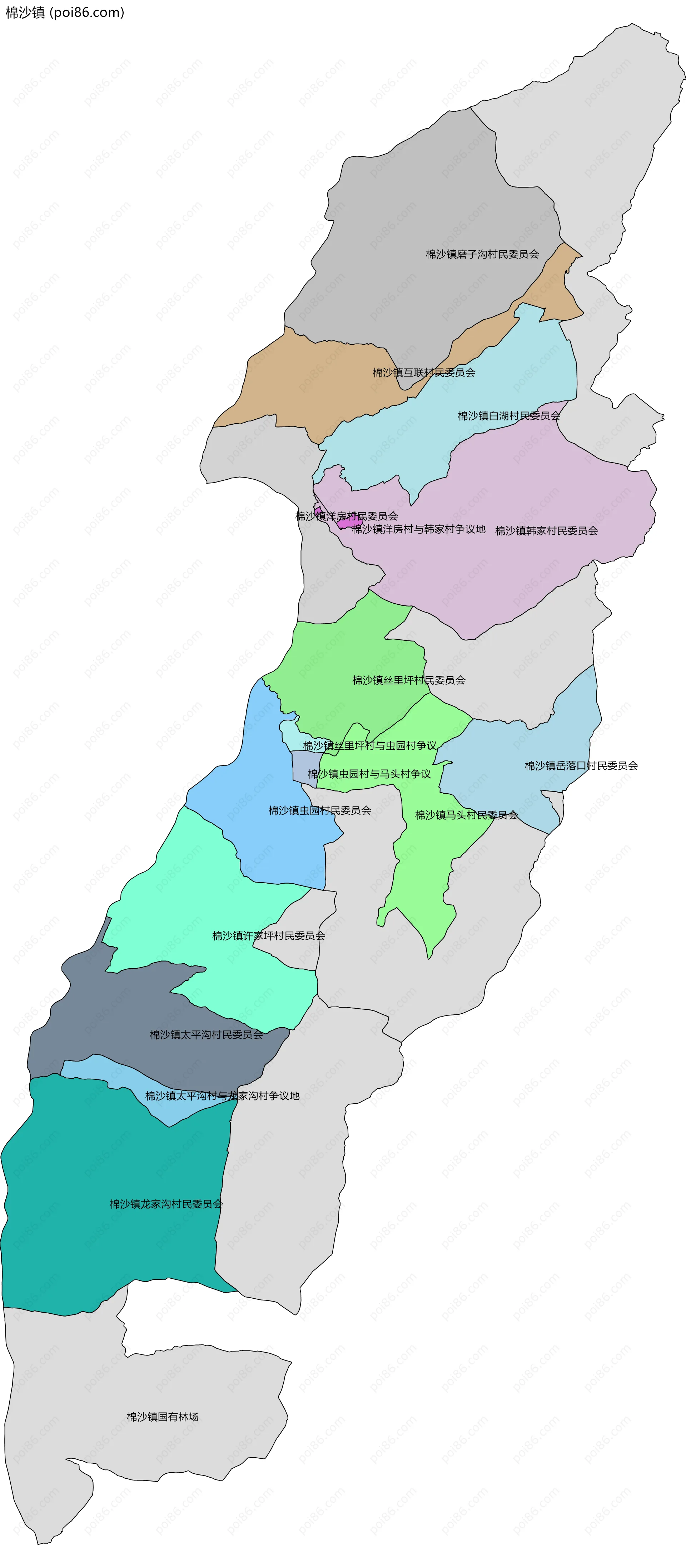 棉沙镇边界地图(五级行政区划)
