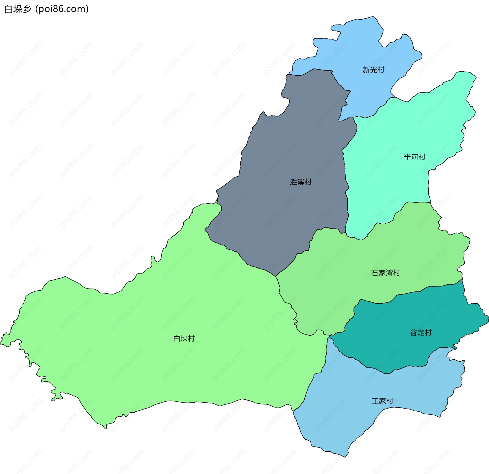 白垛乡边界地图(五级行政区划)