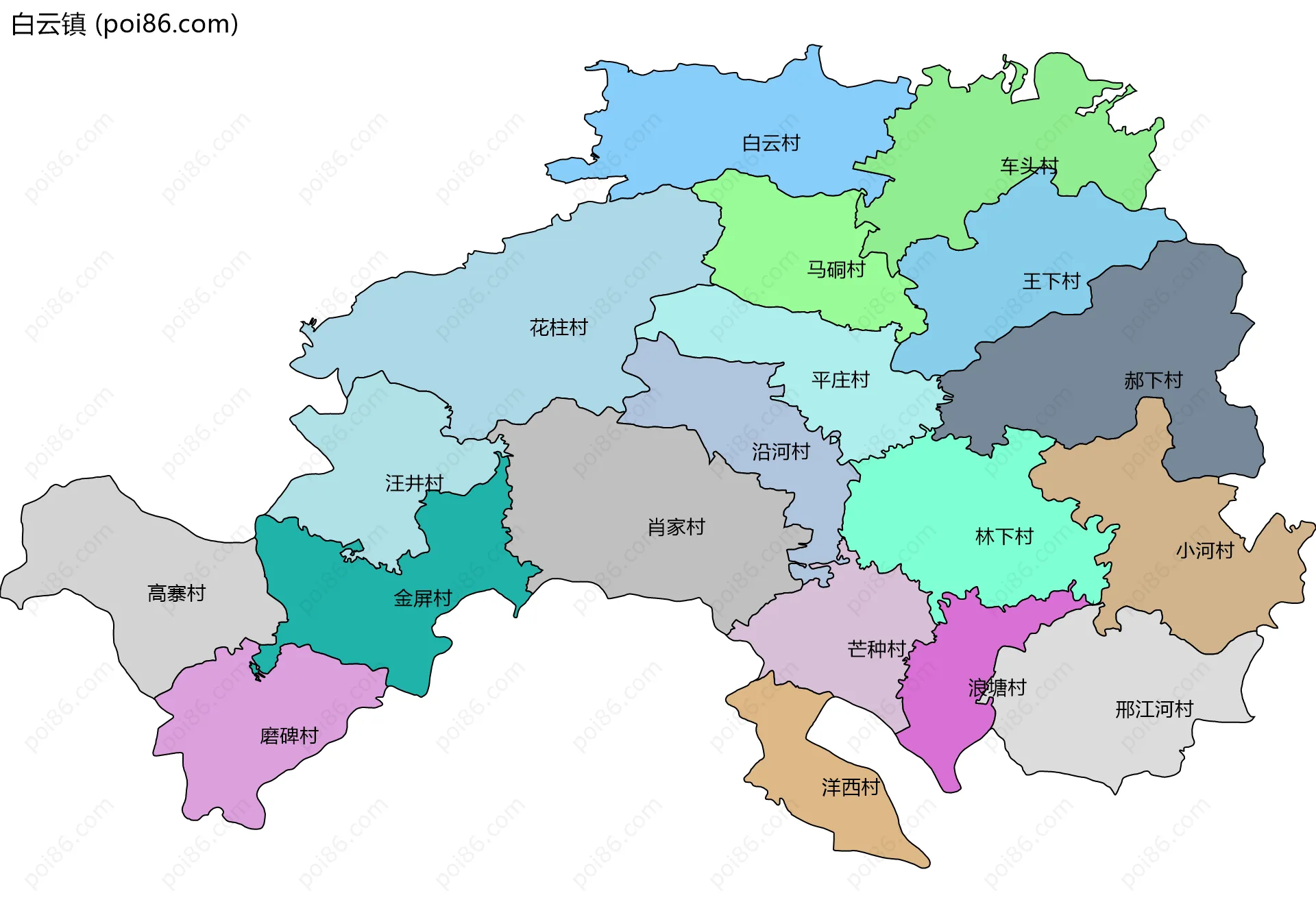 白云镇边界地图(五级行政区划)