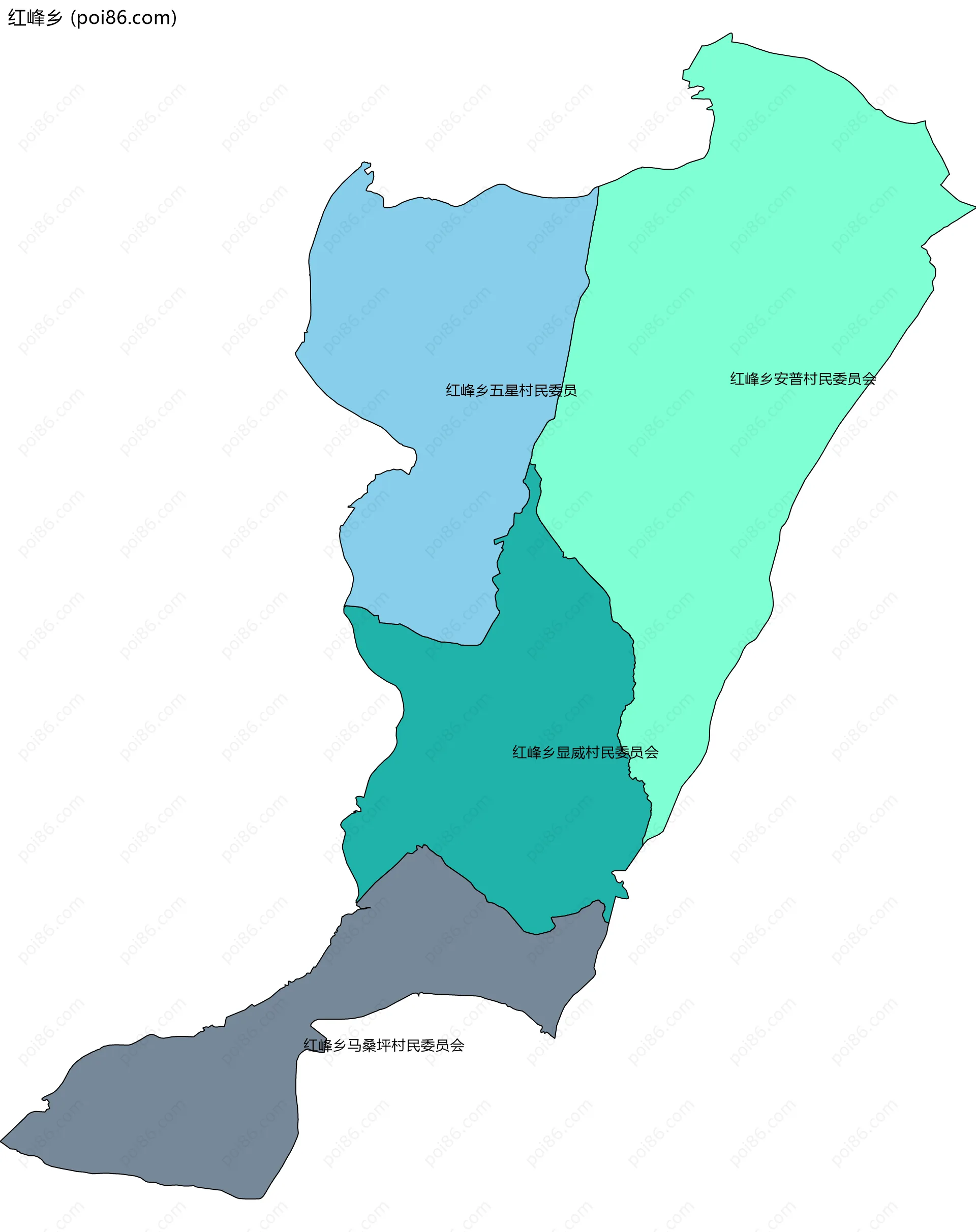 红峰乡边界地图(五级行政区划)