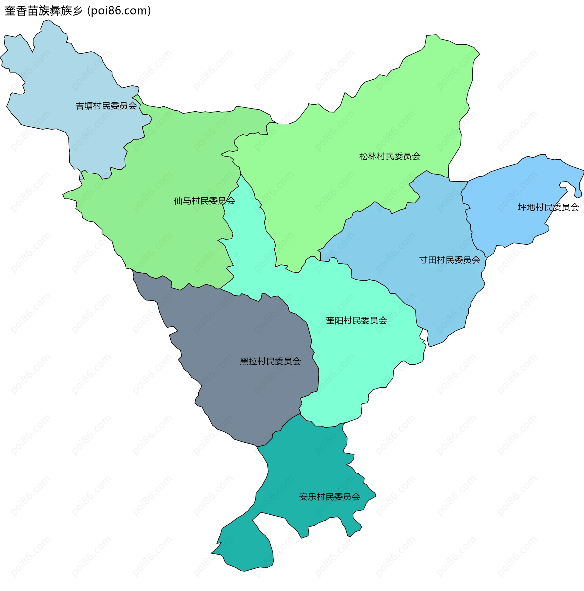 奎香苗族彝族乡边界地图(五级行政区划)