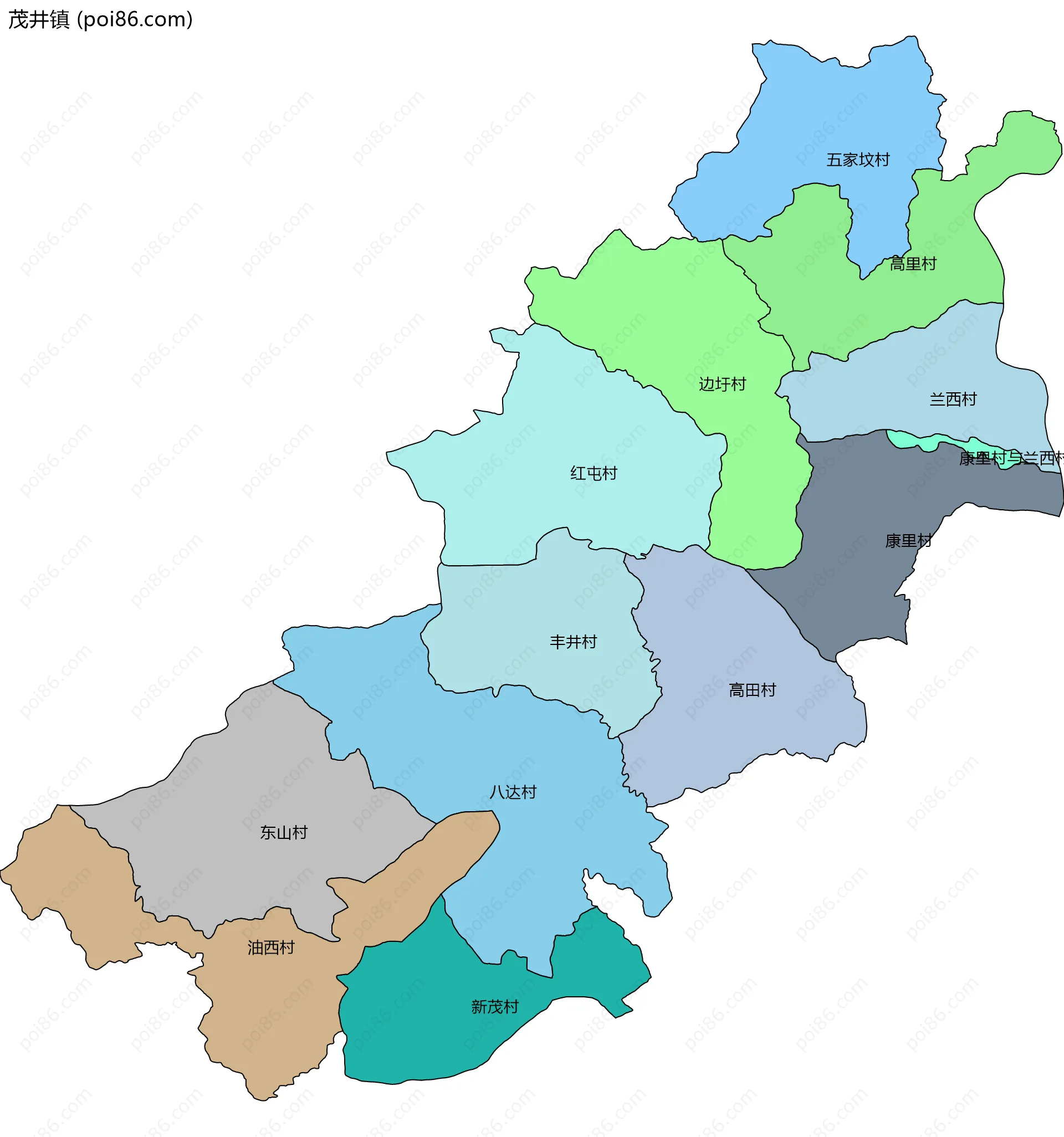 茂井镇边界地图(五级行政区划)