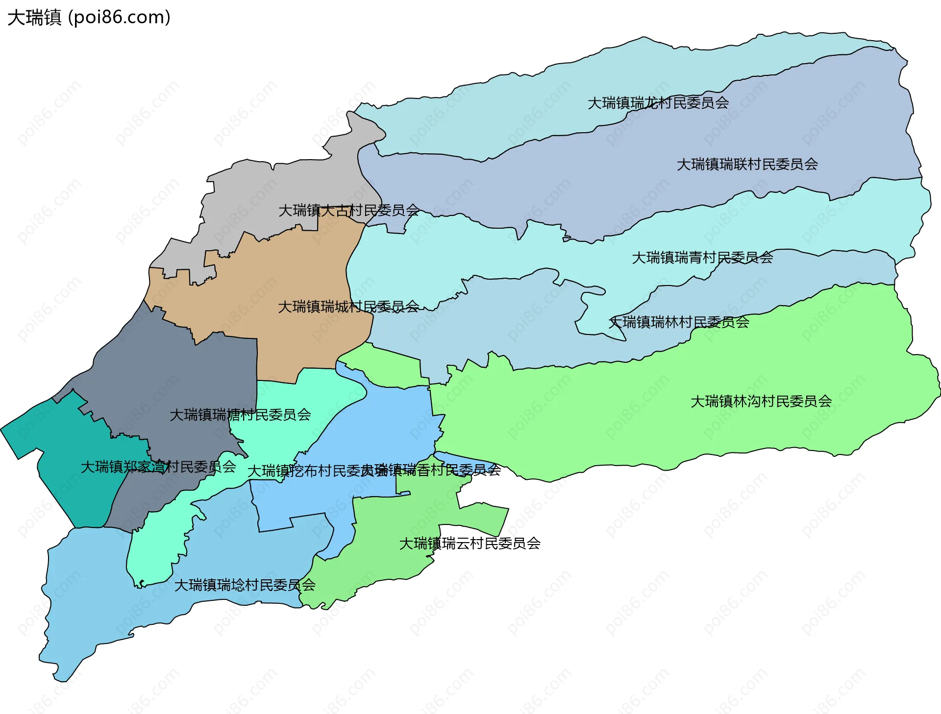 大瑞镇边界地图(五级行政区划)