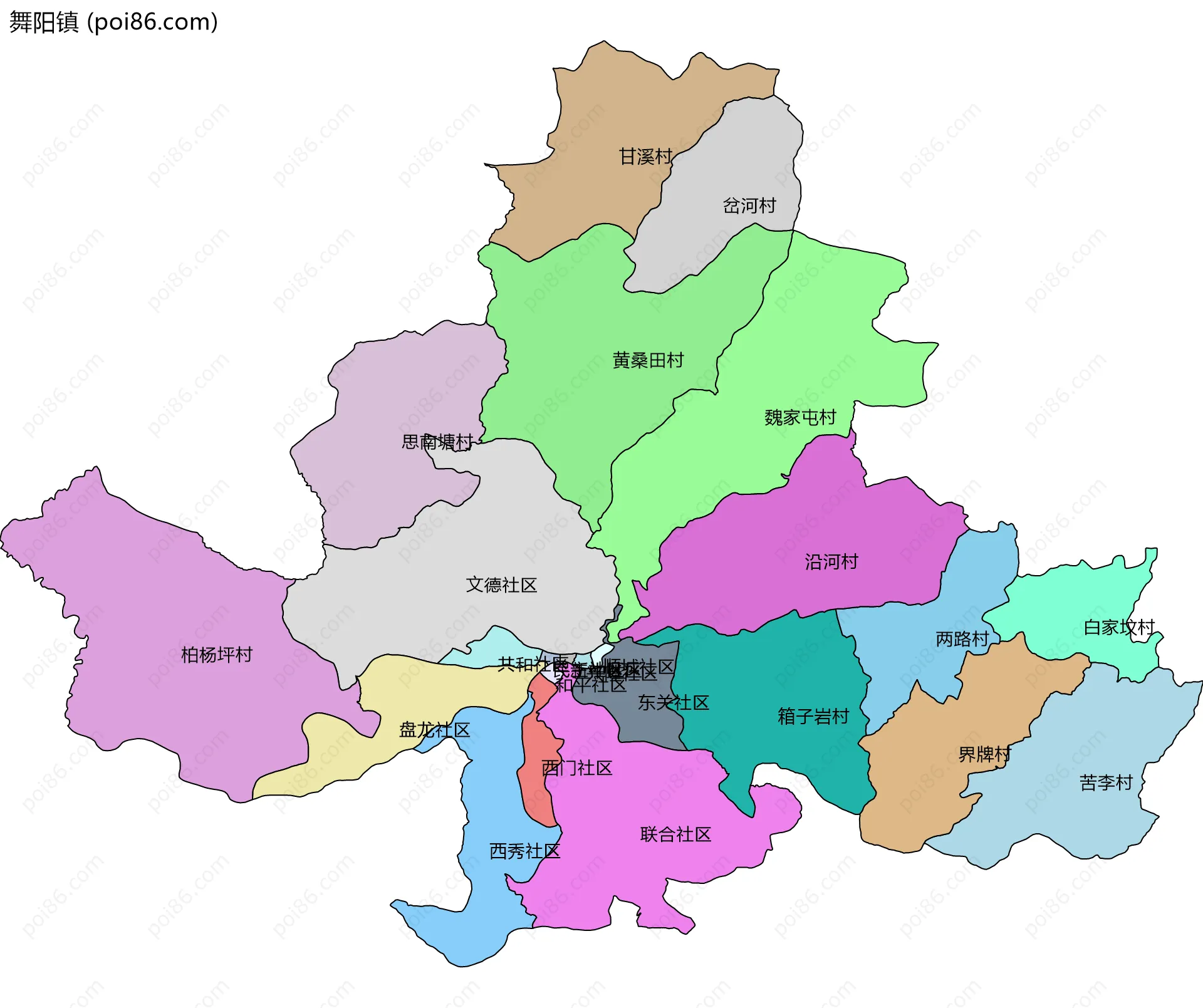 舞阳镇边界地图(五级行政区划)