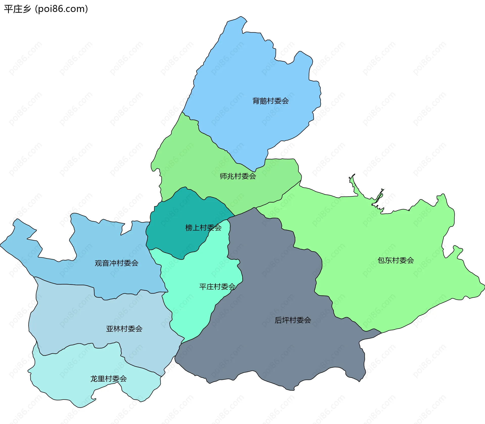平庄乡边界地图(五级行政区划)