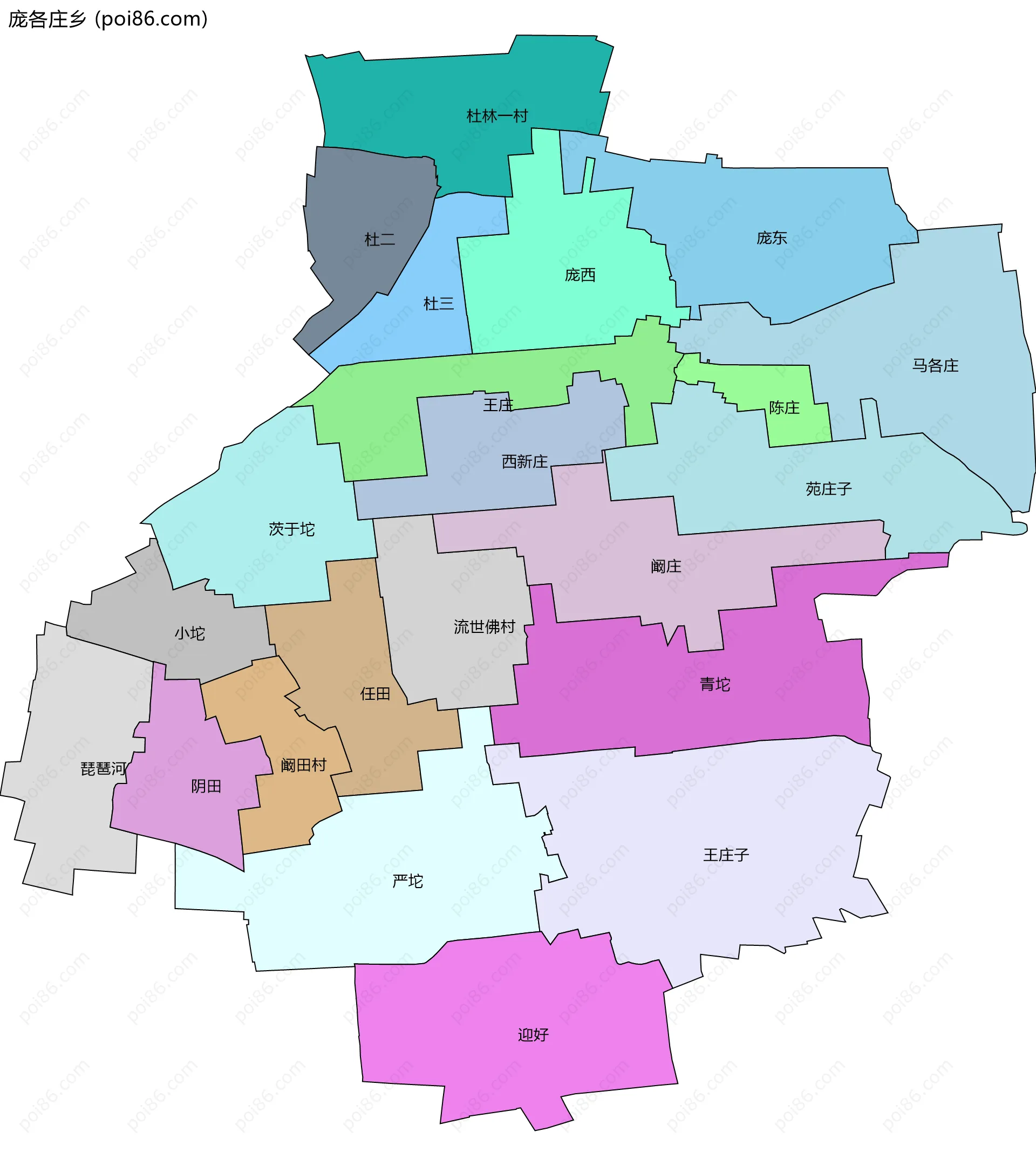 庞各庄乡边界地图(五级行政区划)