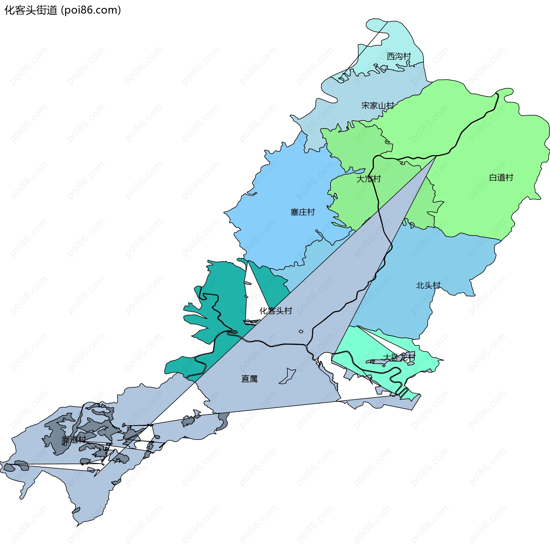 化客头街道边界地图(五级行政区划)