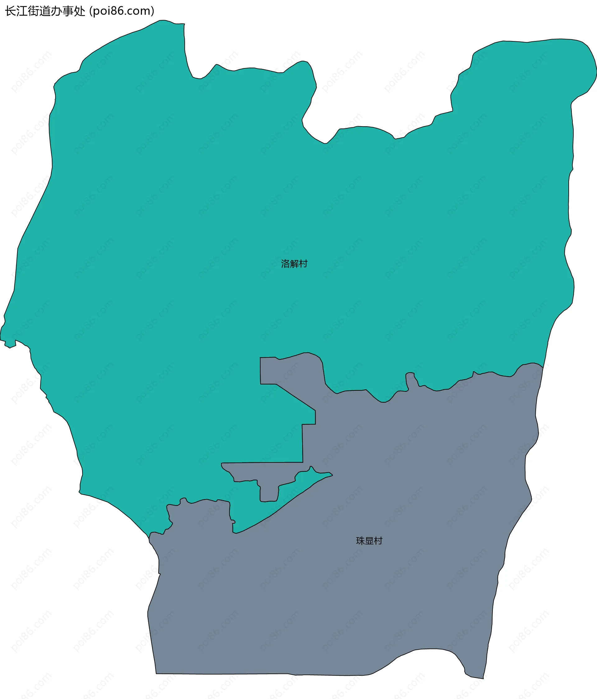 长江街道办事处边界地图(五级行政区划)