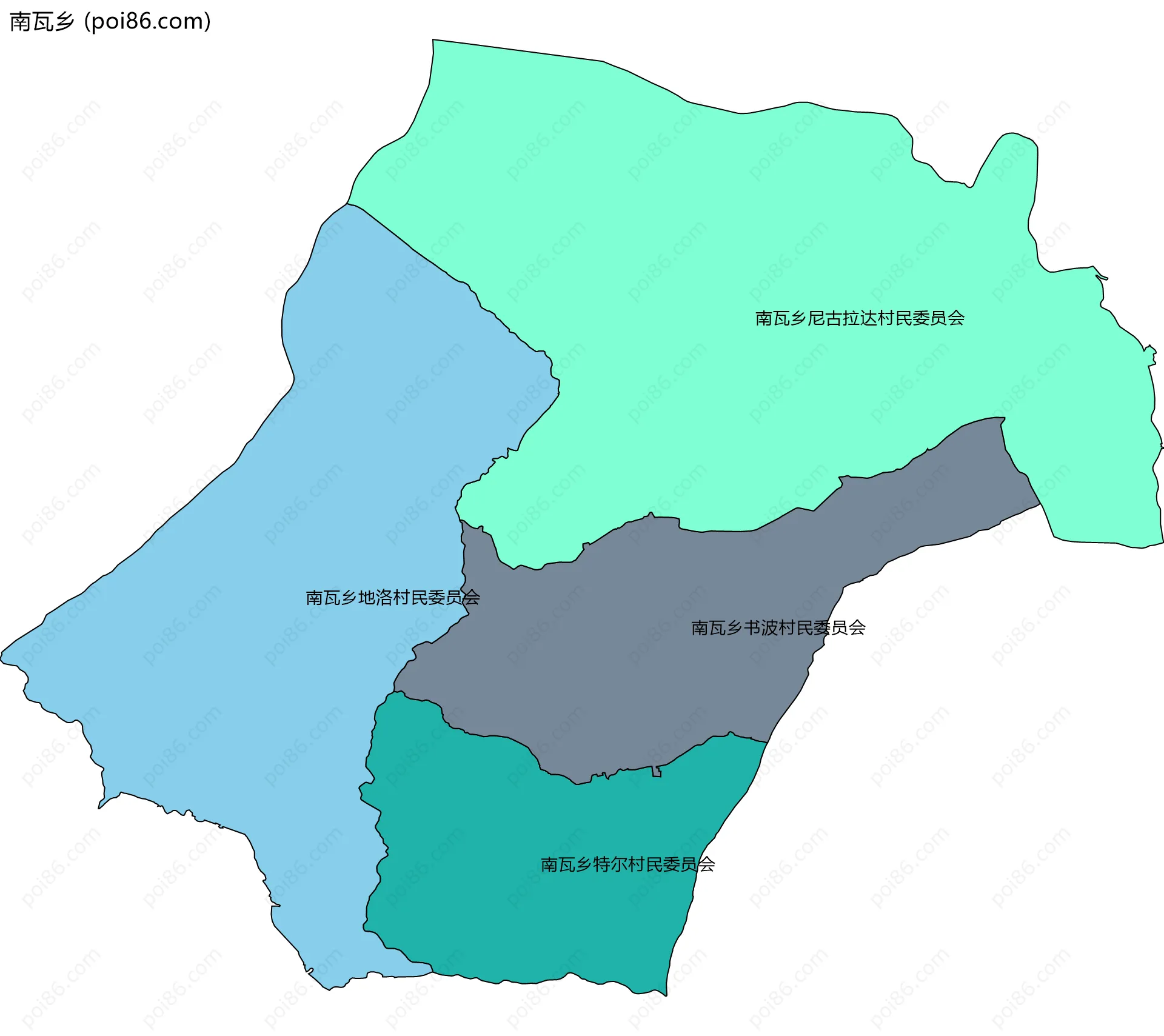南瓦乡边界地图(五级行政区划)