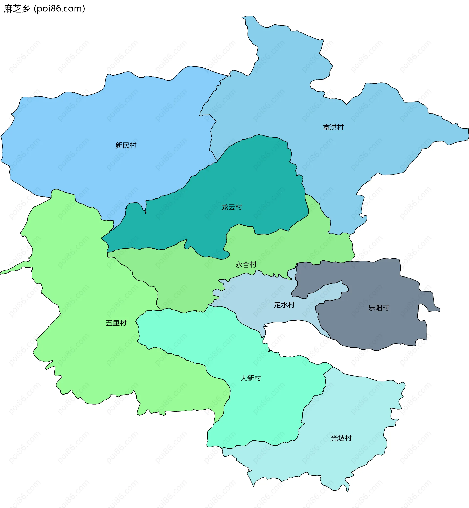 麻芝乡边界地图(五级行政区划)
