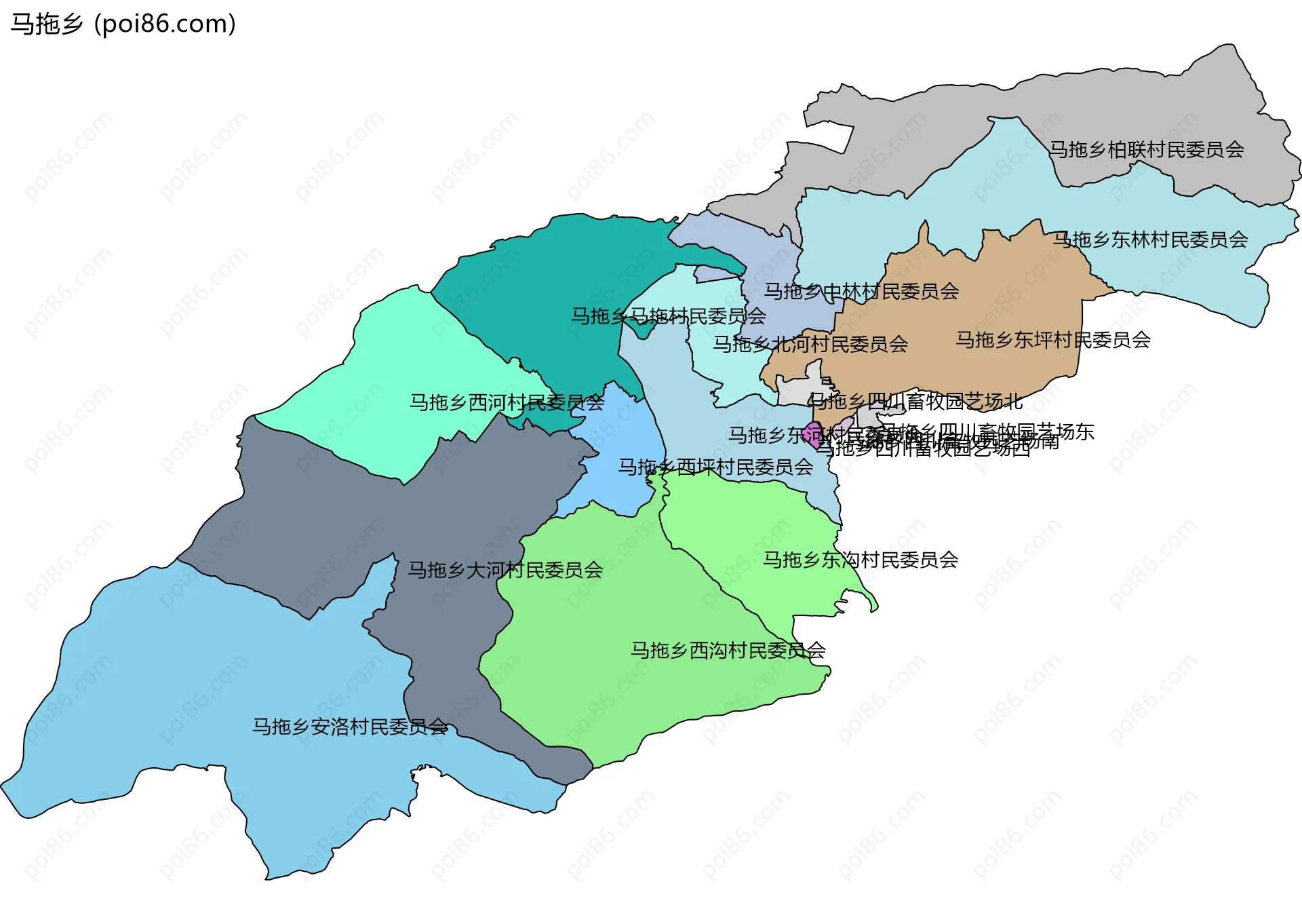 马拖乡边界地图(五级行政区划)
