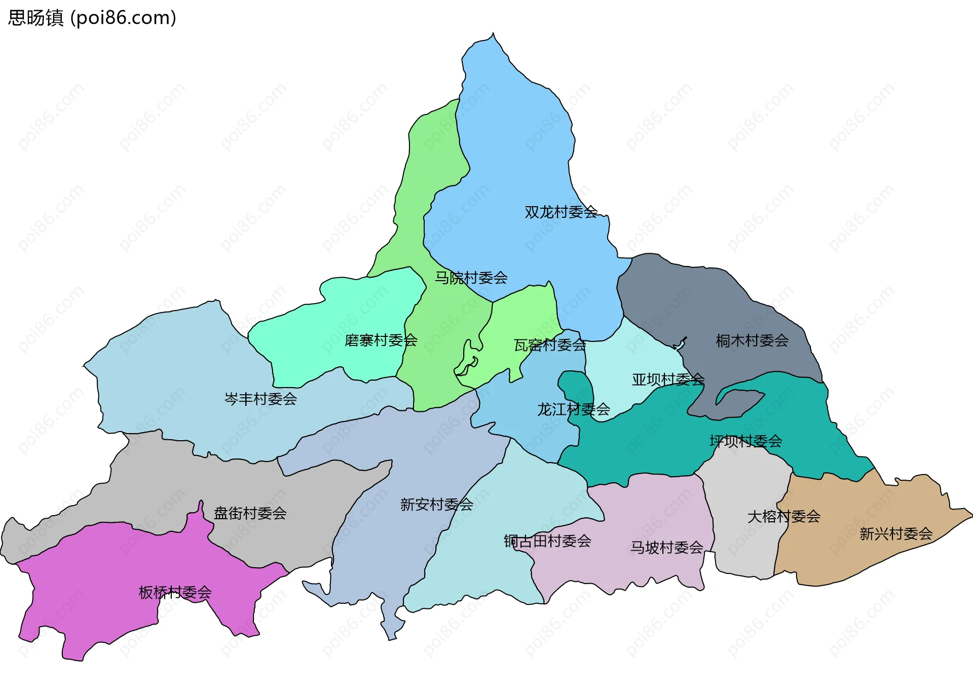 思旸镇边界地图(五级行政区划)